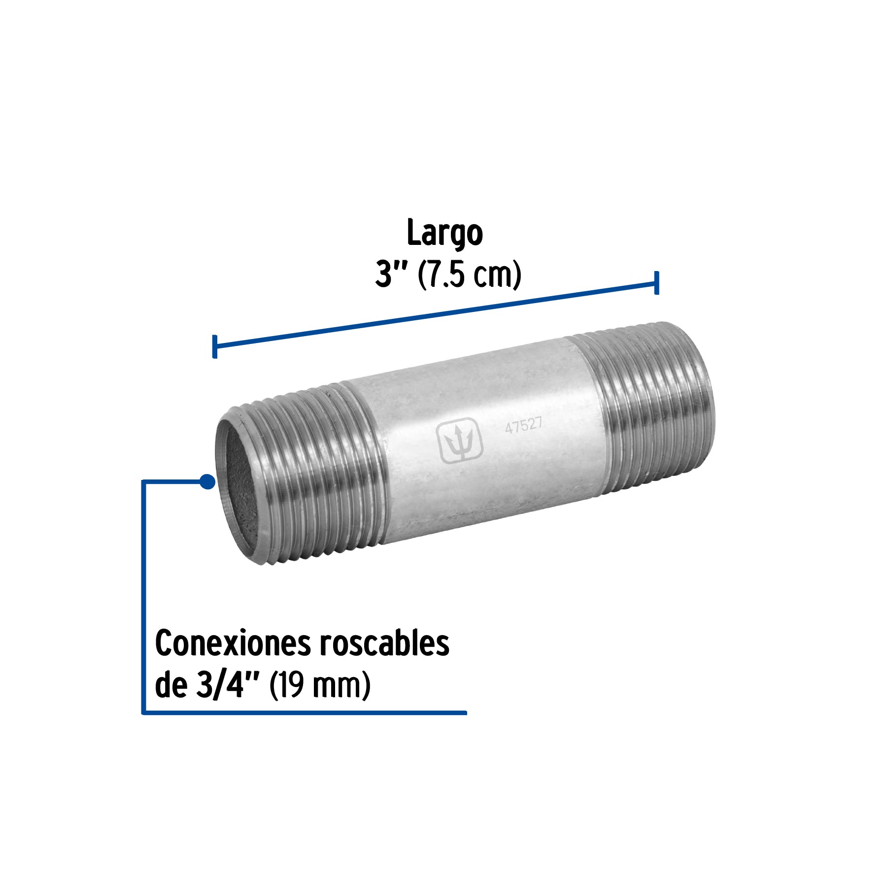 Niple de acero galvanizado 3/4" x 3", FOSET