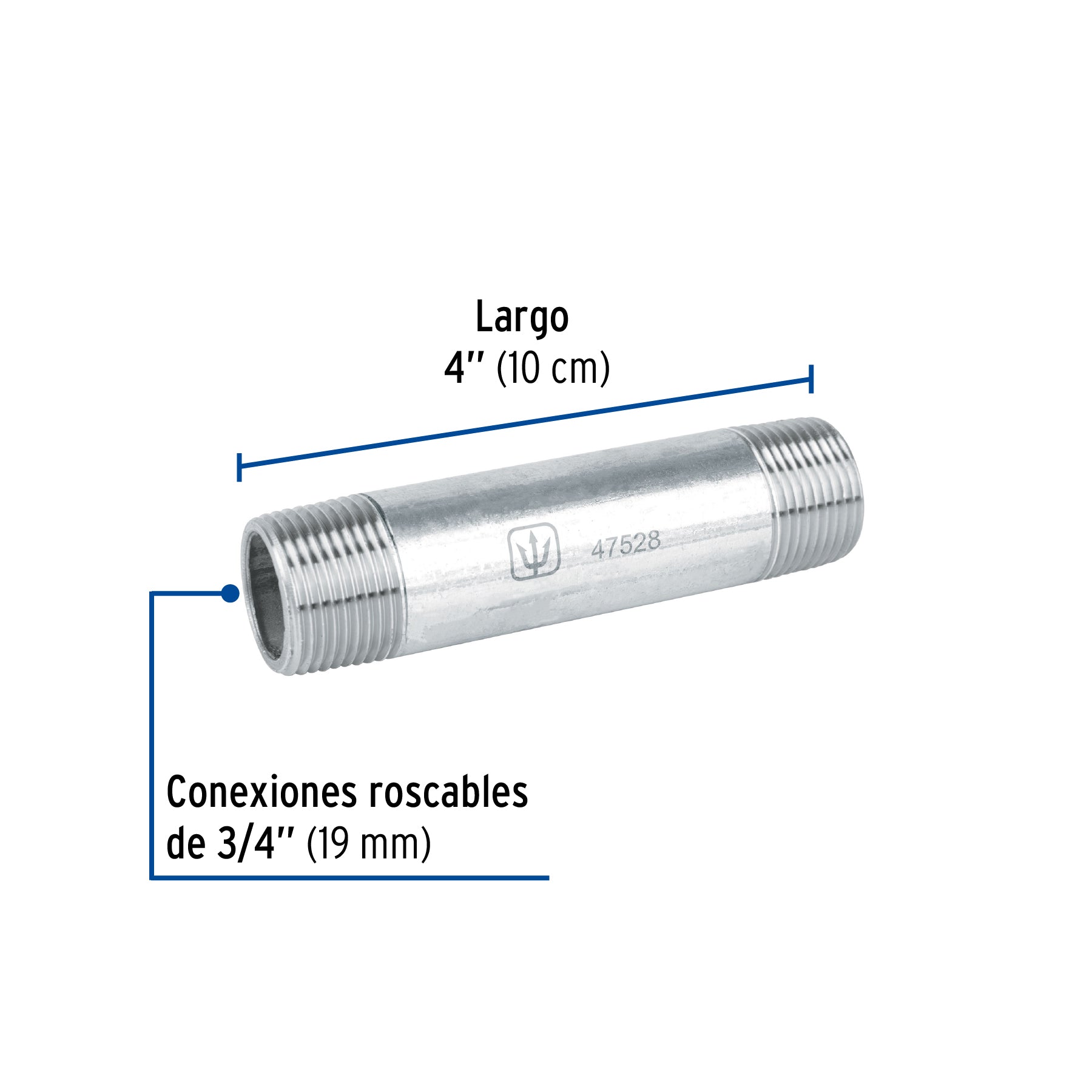 Niple de acero galvanizado 3/4" x 4", FOSET