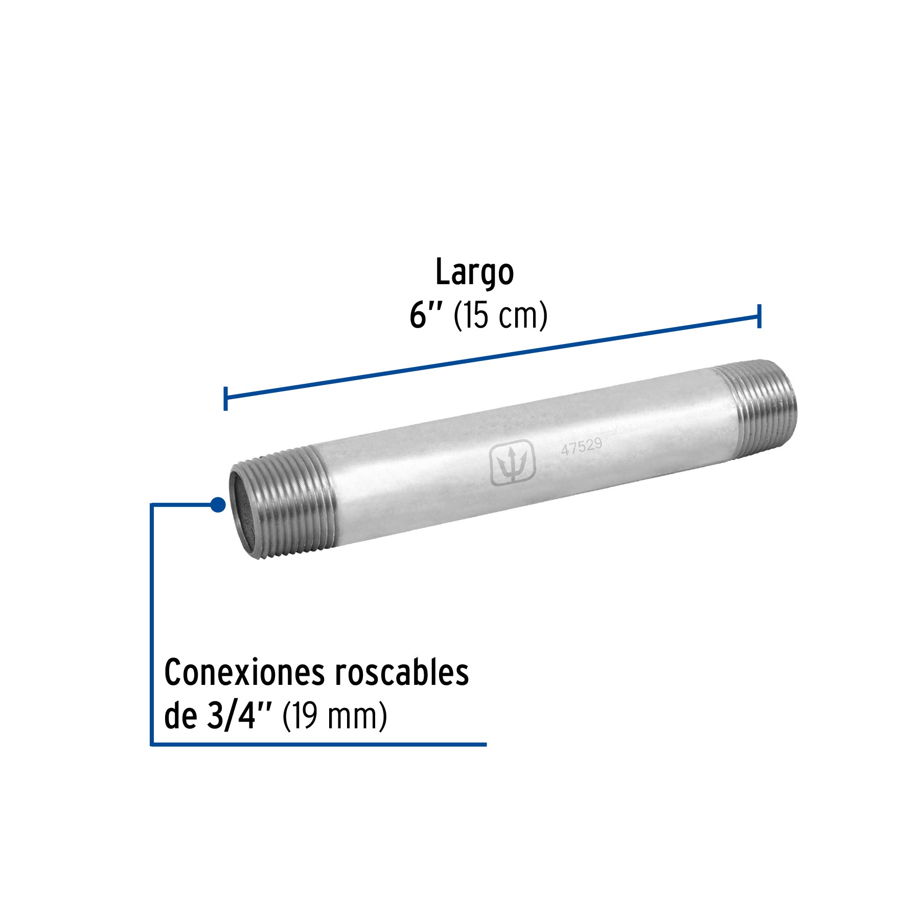 Niple de acero galvanizado 3/4" x 6", FOSET