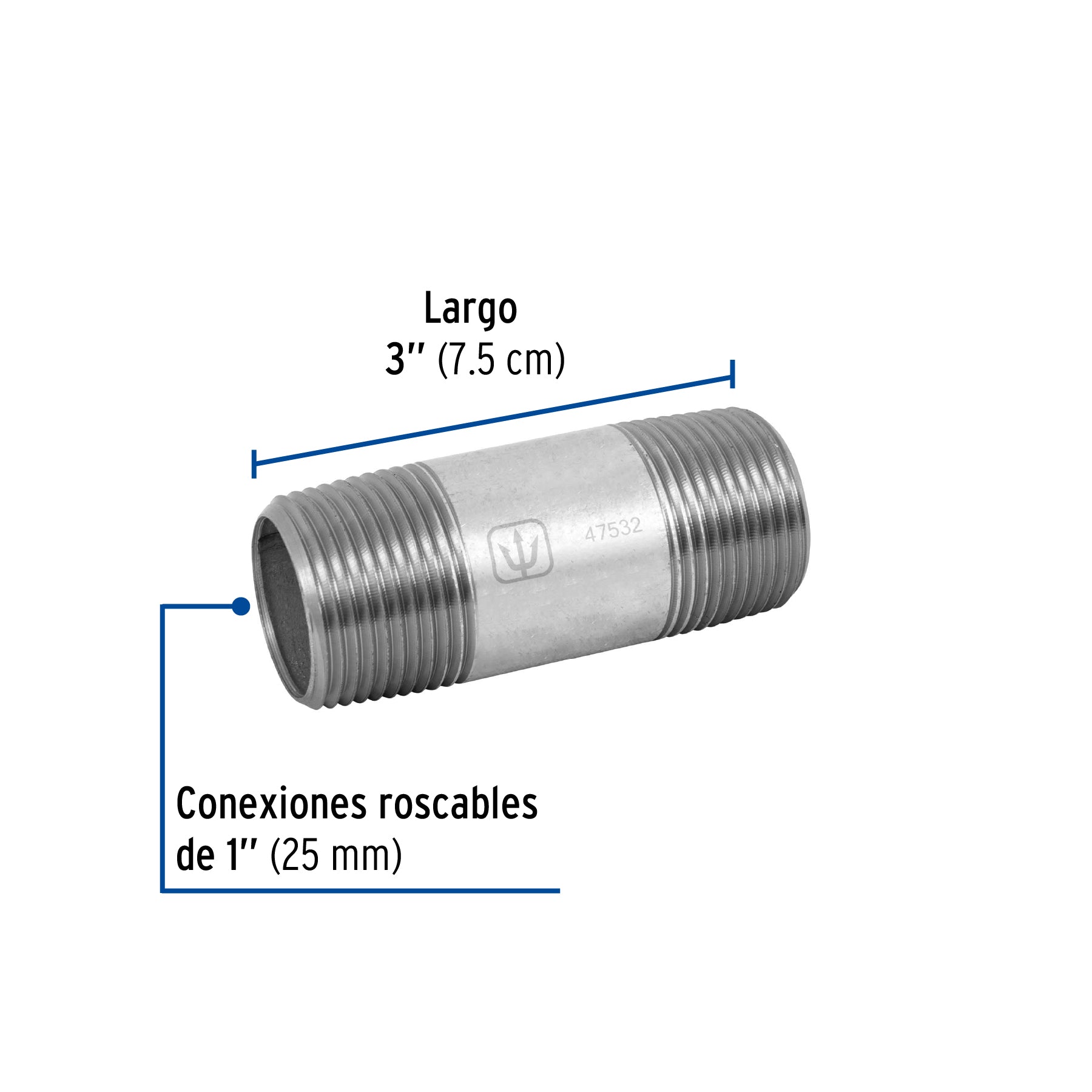 Niple de acero galvanizado 1" x 3", FOSET