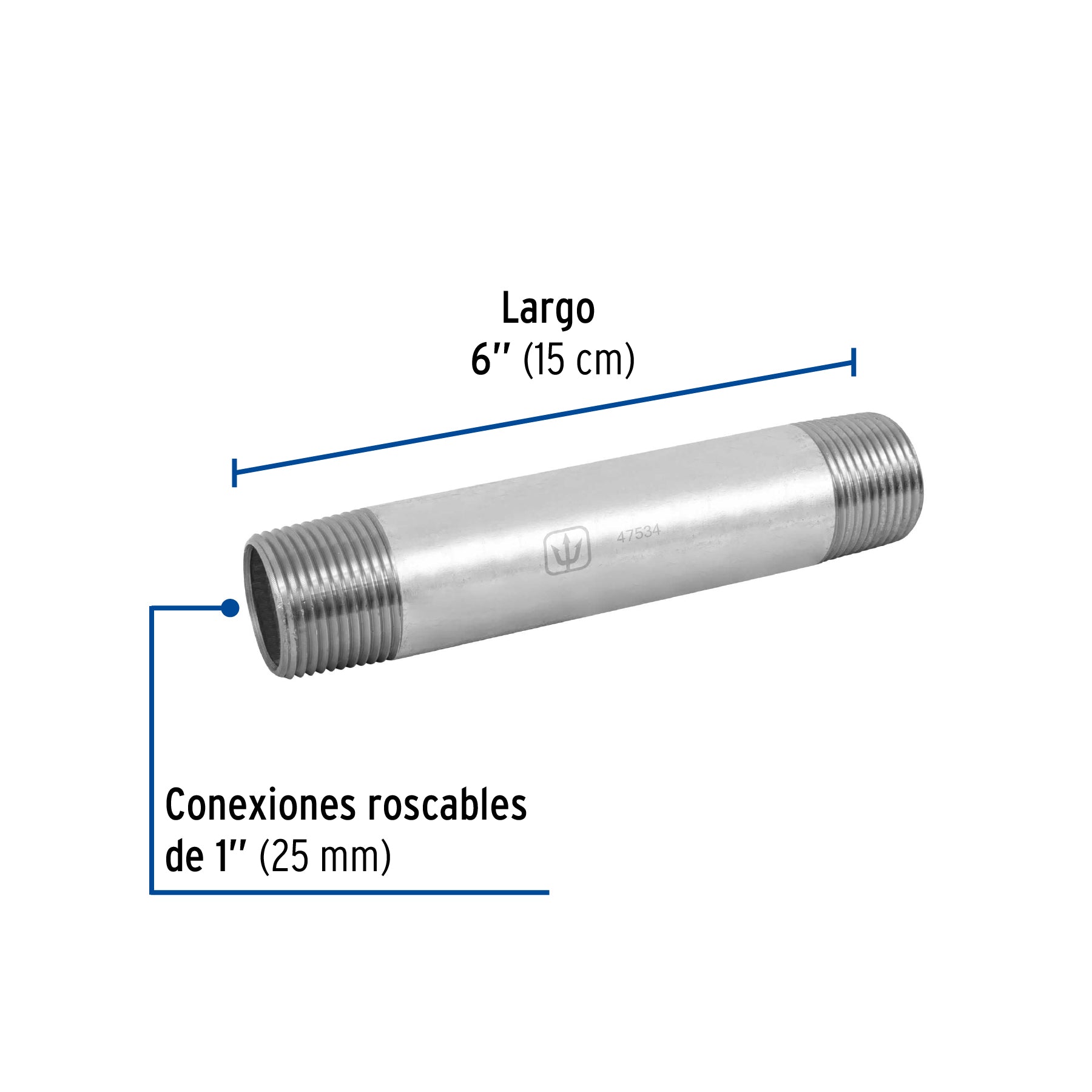 Niple de acero galvanizado 1" x 6", FOSET
