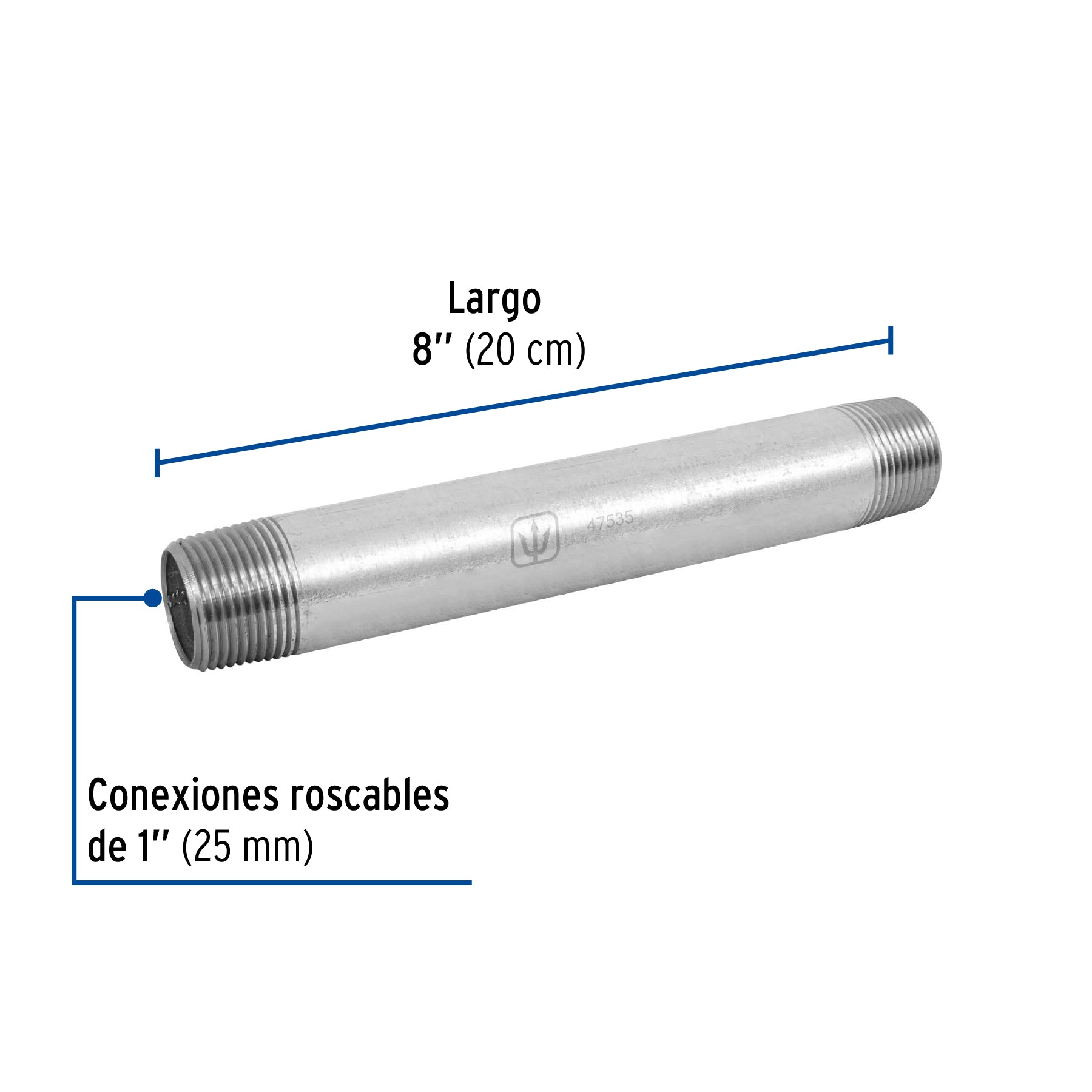 Niple de acero galvanizado 1" x 8", FOSET