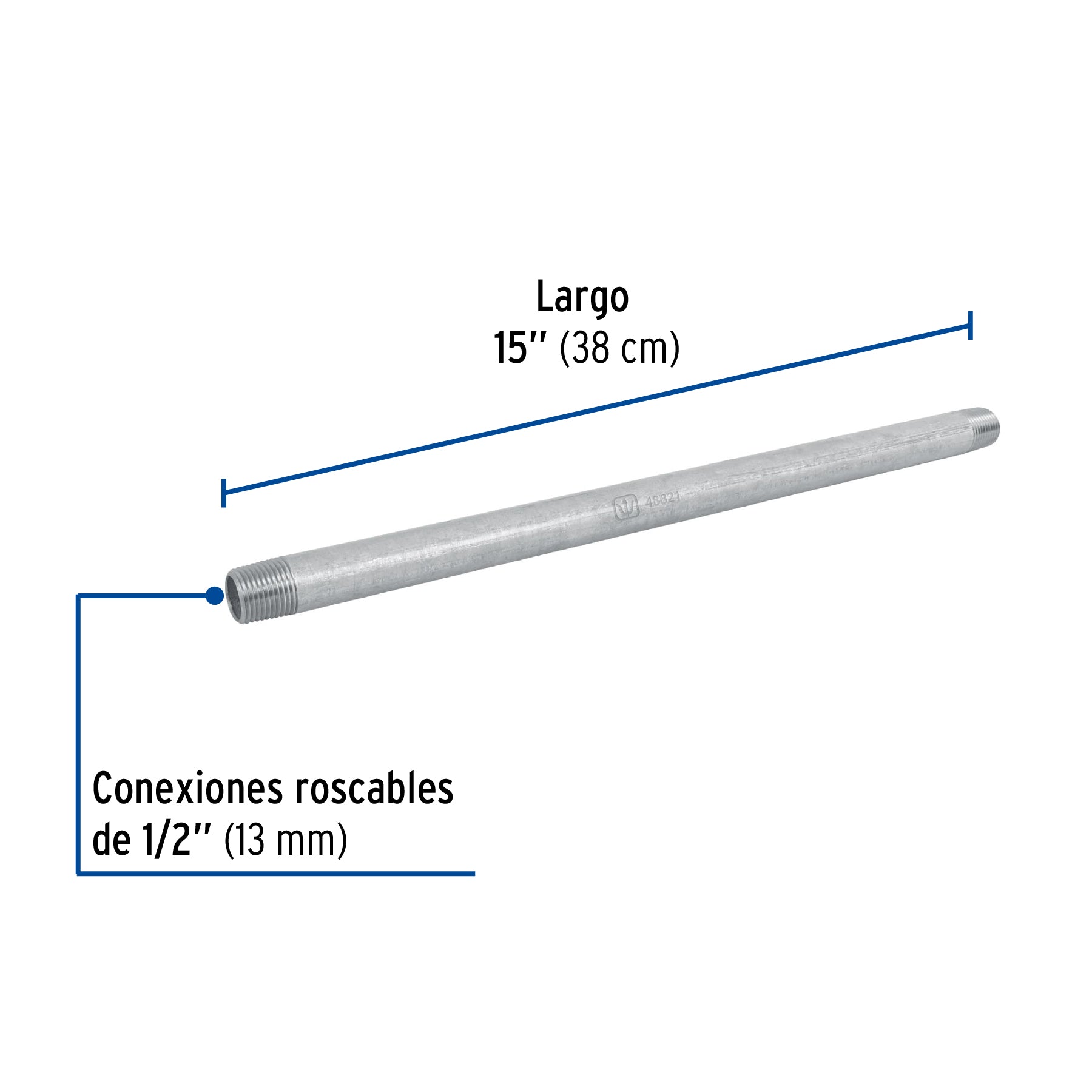 Niple de acero galvanizado 1/2 x 15", FOSET