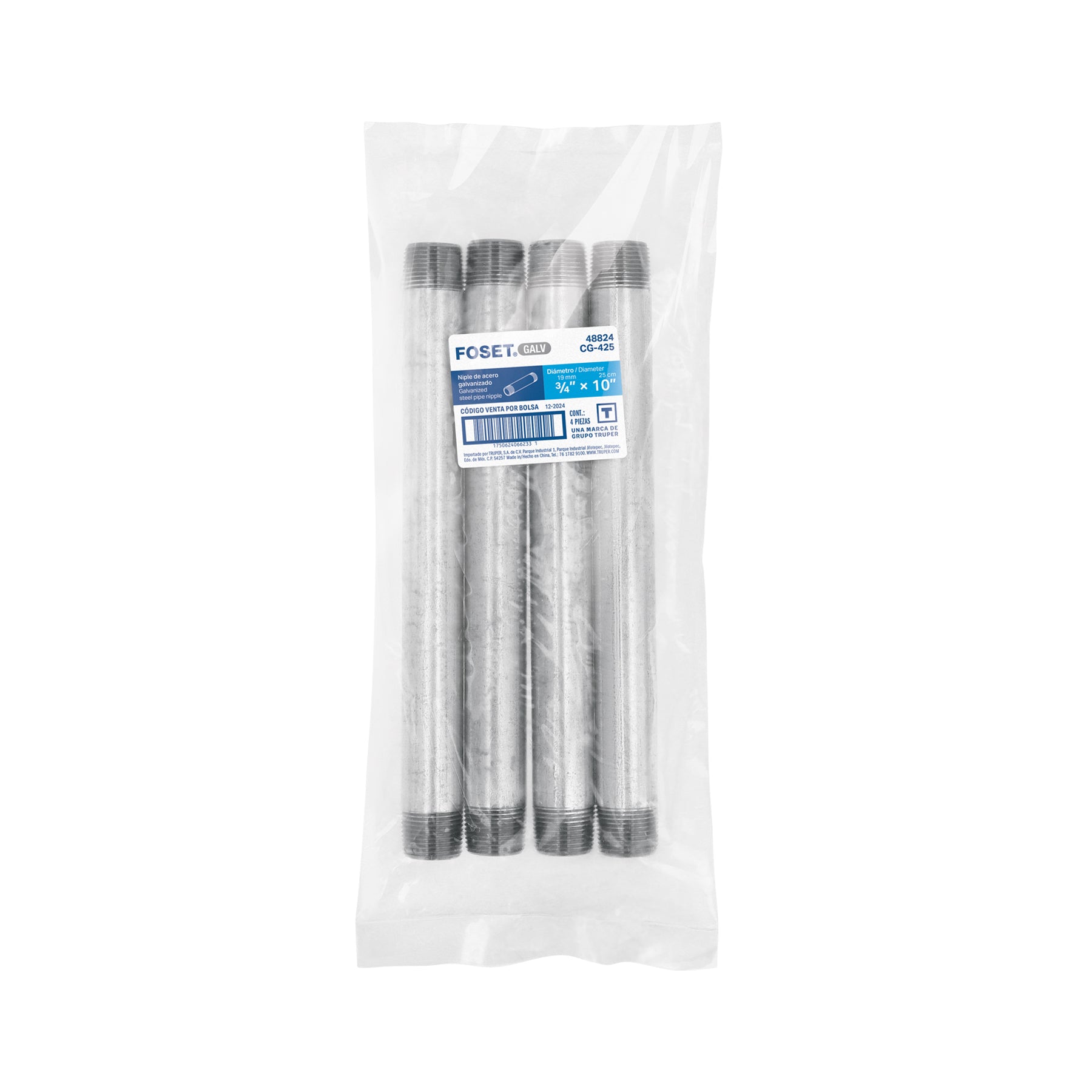 Niple de acero galvanizado 3/4 x 10", FOSET