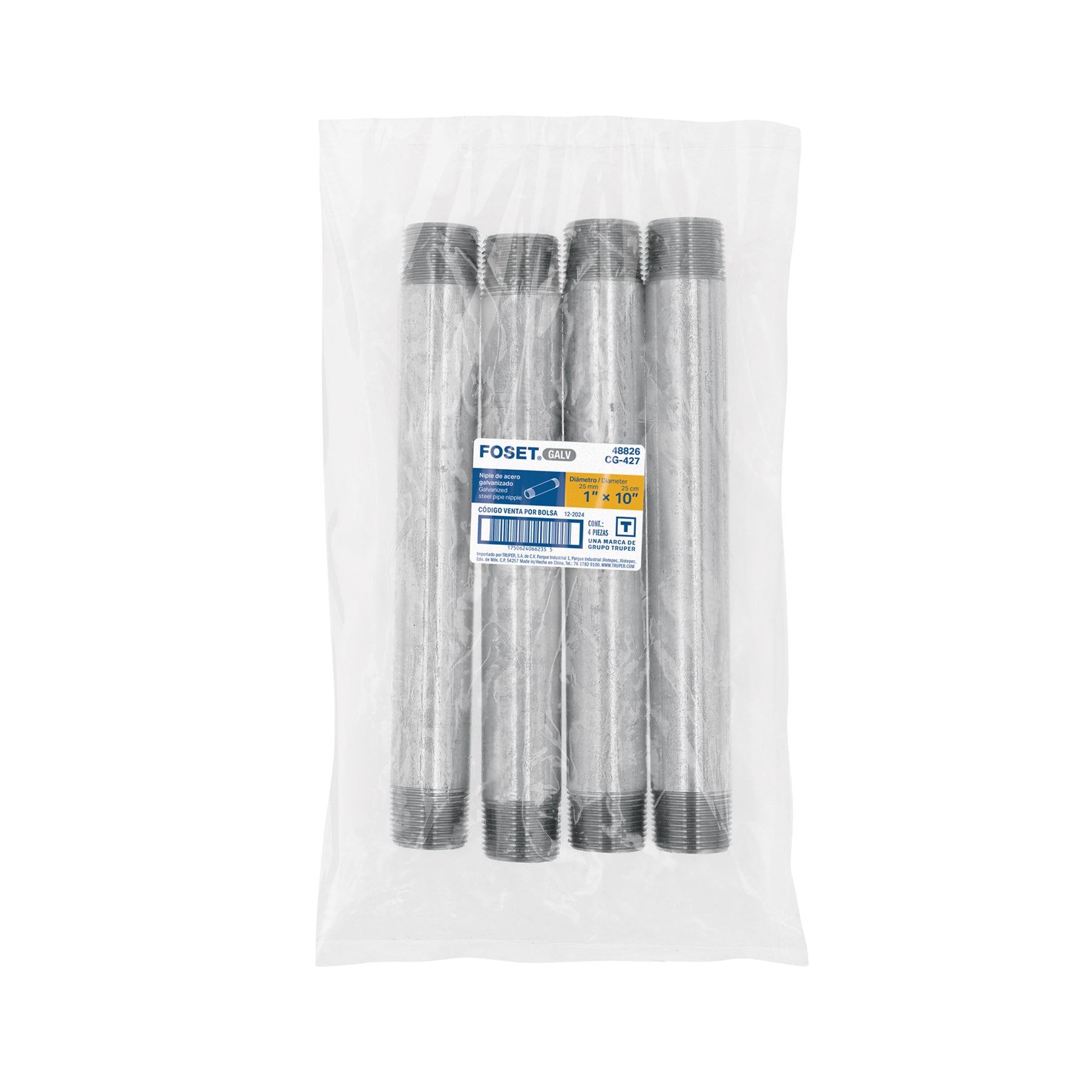 Niple de acero galvanizado 1 x 10", FOSET