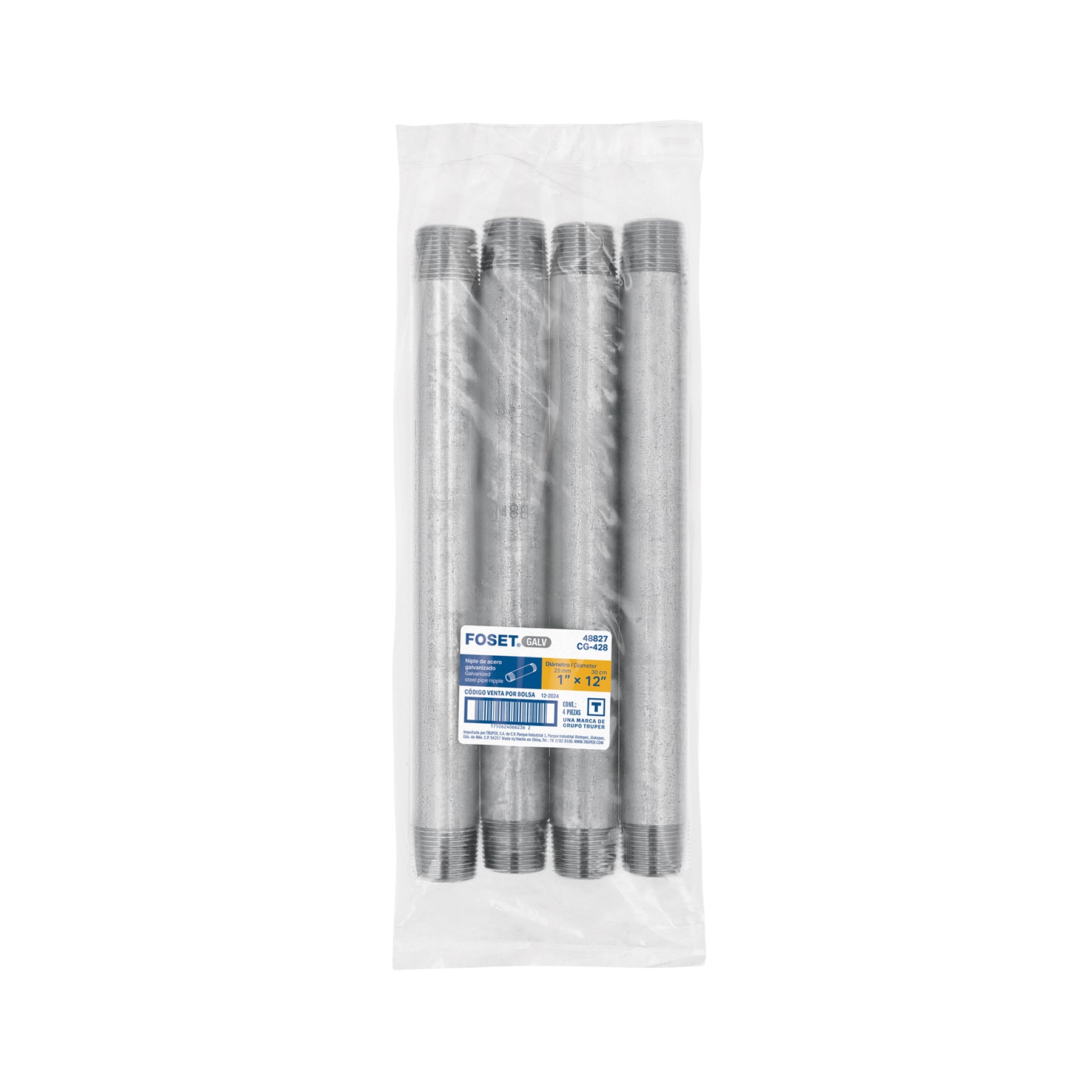 Niple de acero galvanizado 1 x 12", FOSET