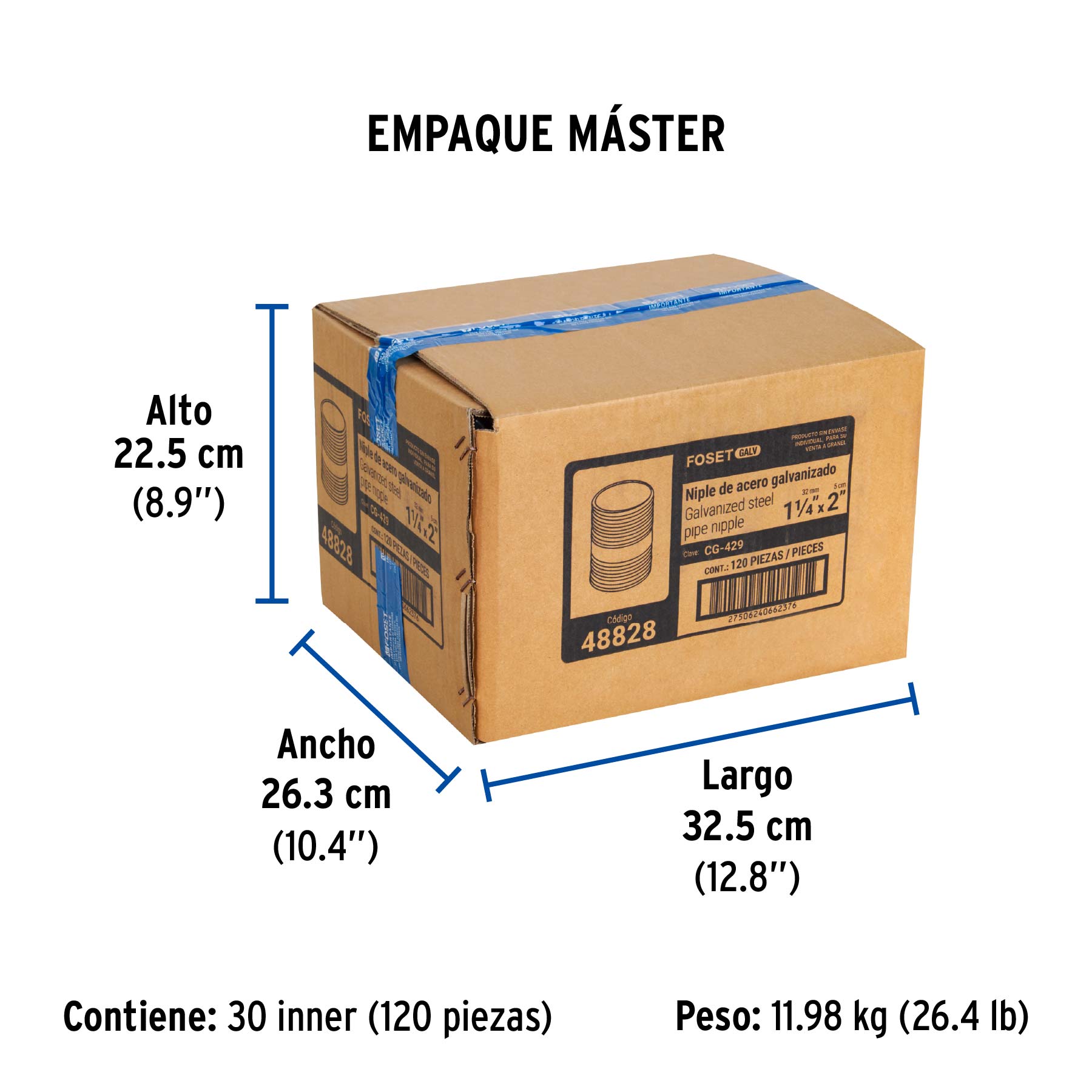 Niple de acero galvanizado 1-1/4 x 2", FOSET - Empaque