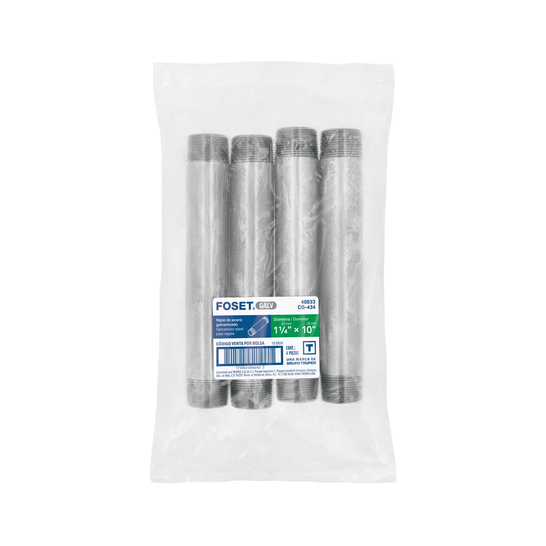 Niple de acero galvanizado 1-1/4 x 10", FOSET