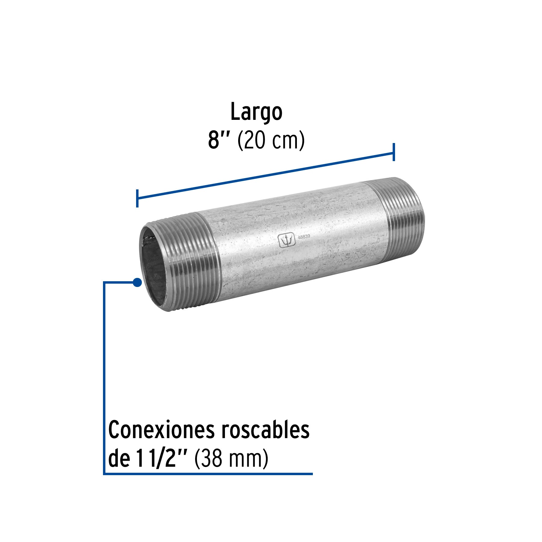 Niple de acero galvanizado 1-1/2 x 8", FOSET