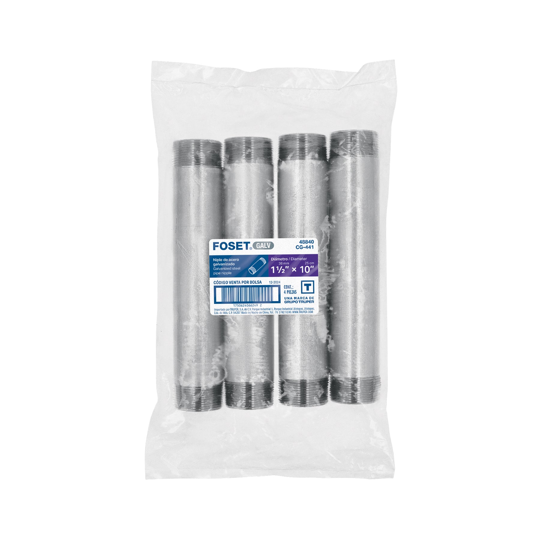 Niple de acero galvanizado 1-1/2 x 10", FOSET
