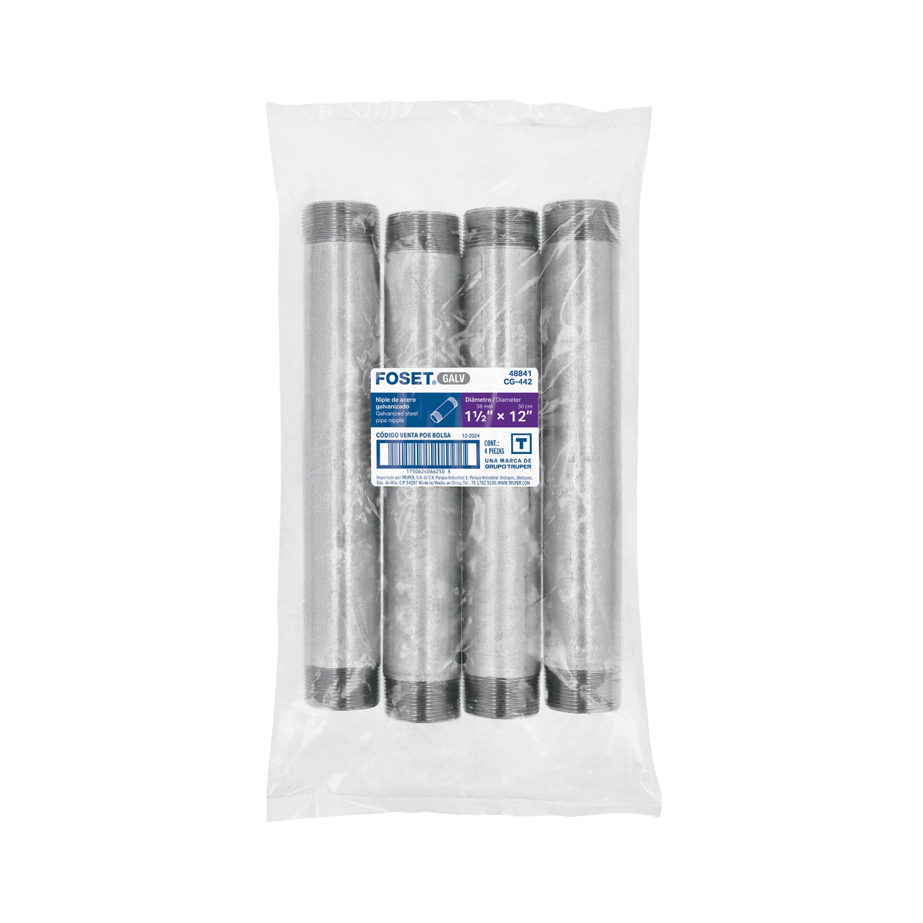 Niple de acero galvanizado 1-1/2 x 12", FOSET