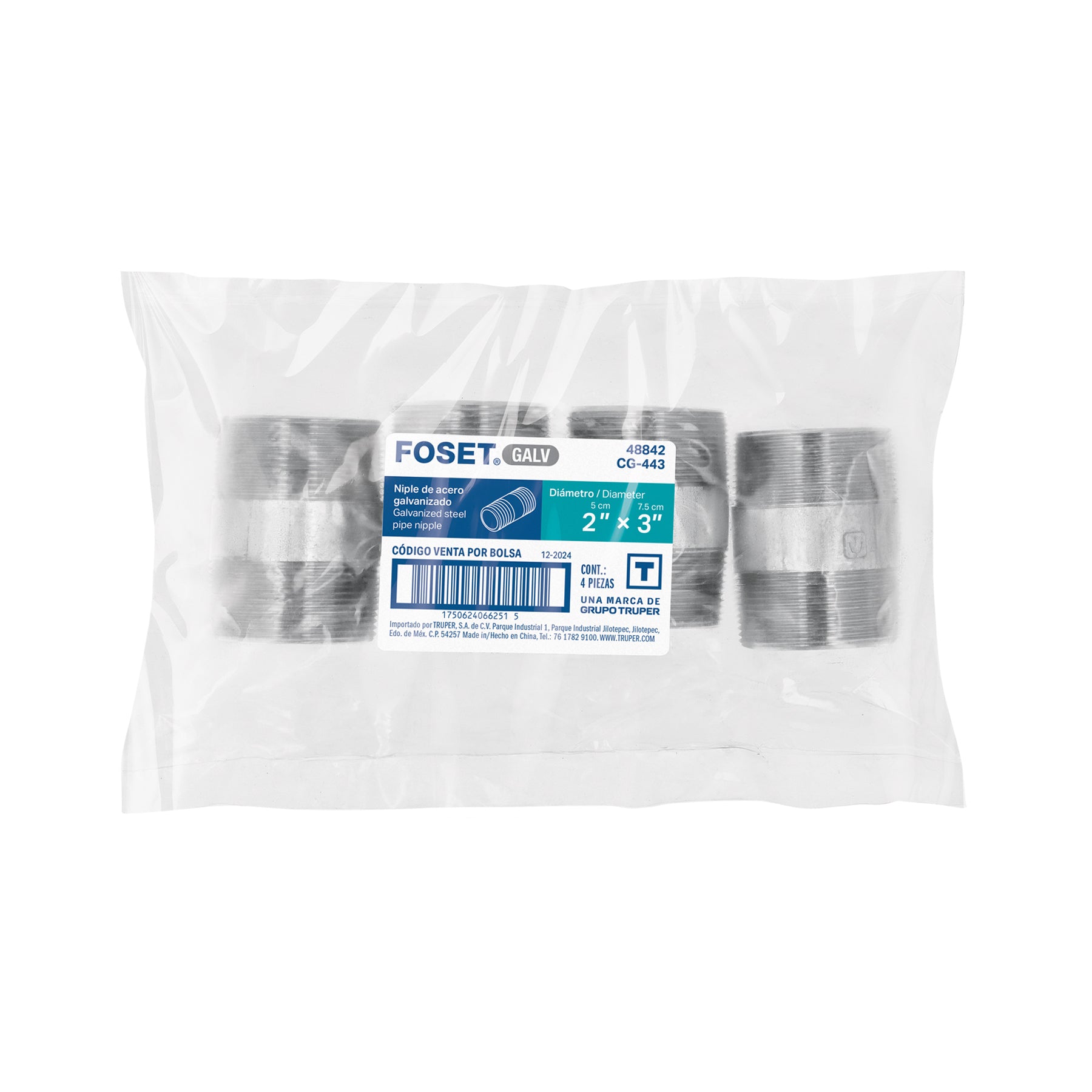 Niple de acero galvanizado 2 x 3", FOSET