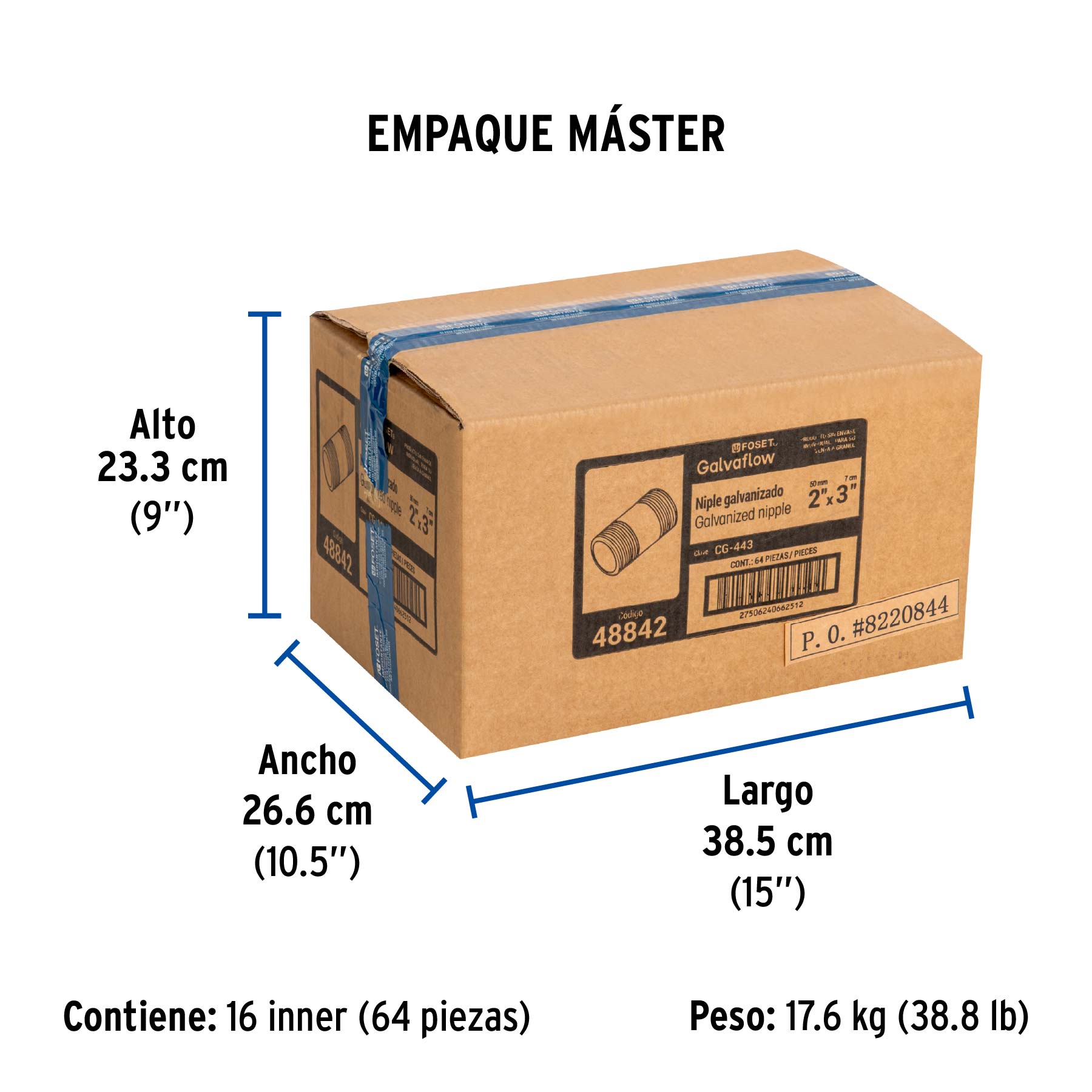 Niple de acero galvanizado 2 x 3", FOSET - Empaque