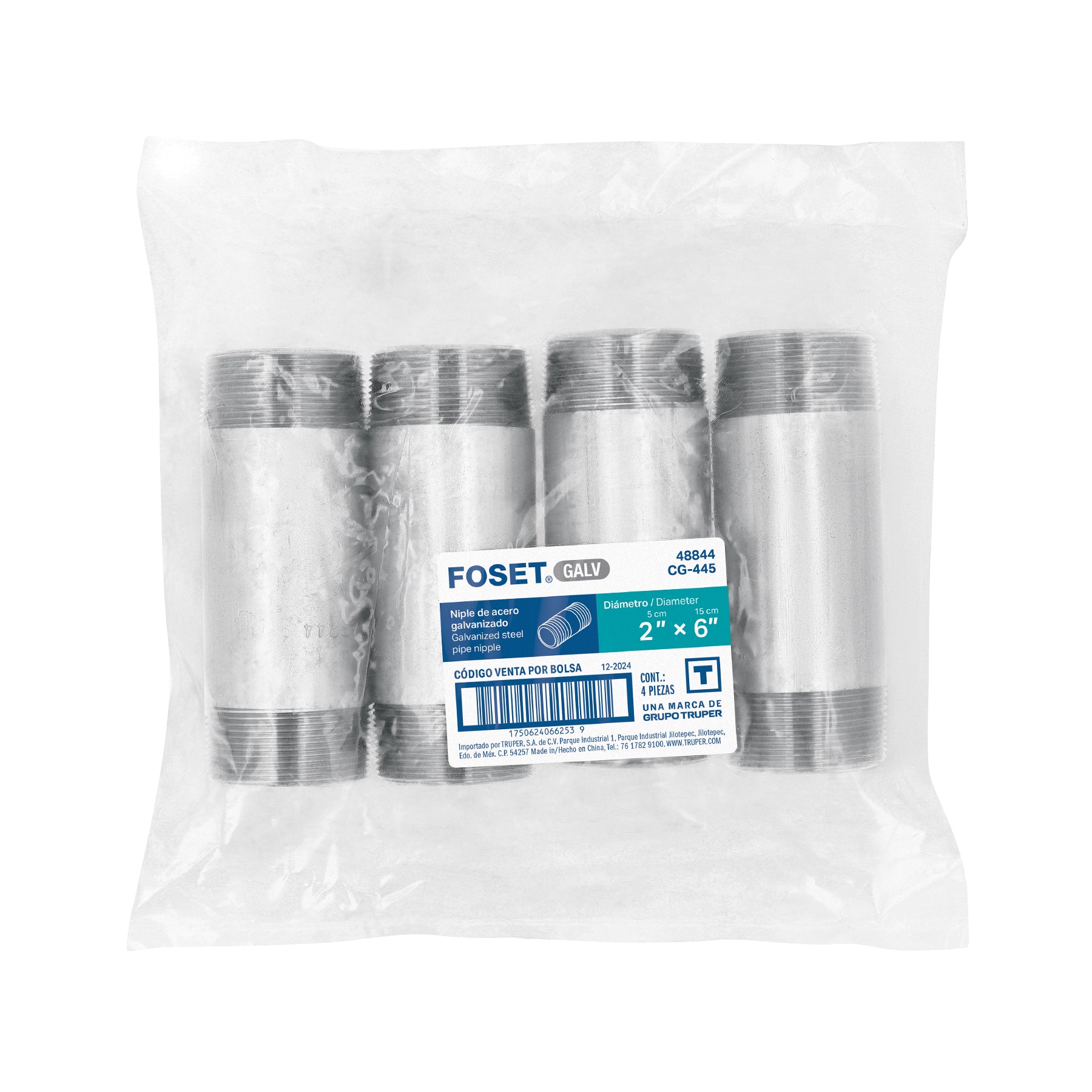 Niple de acero galvanizado 2 x 6", FOSET