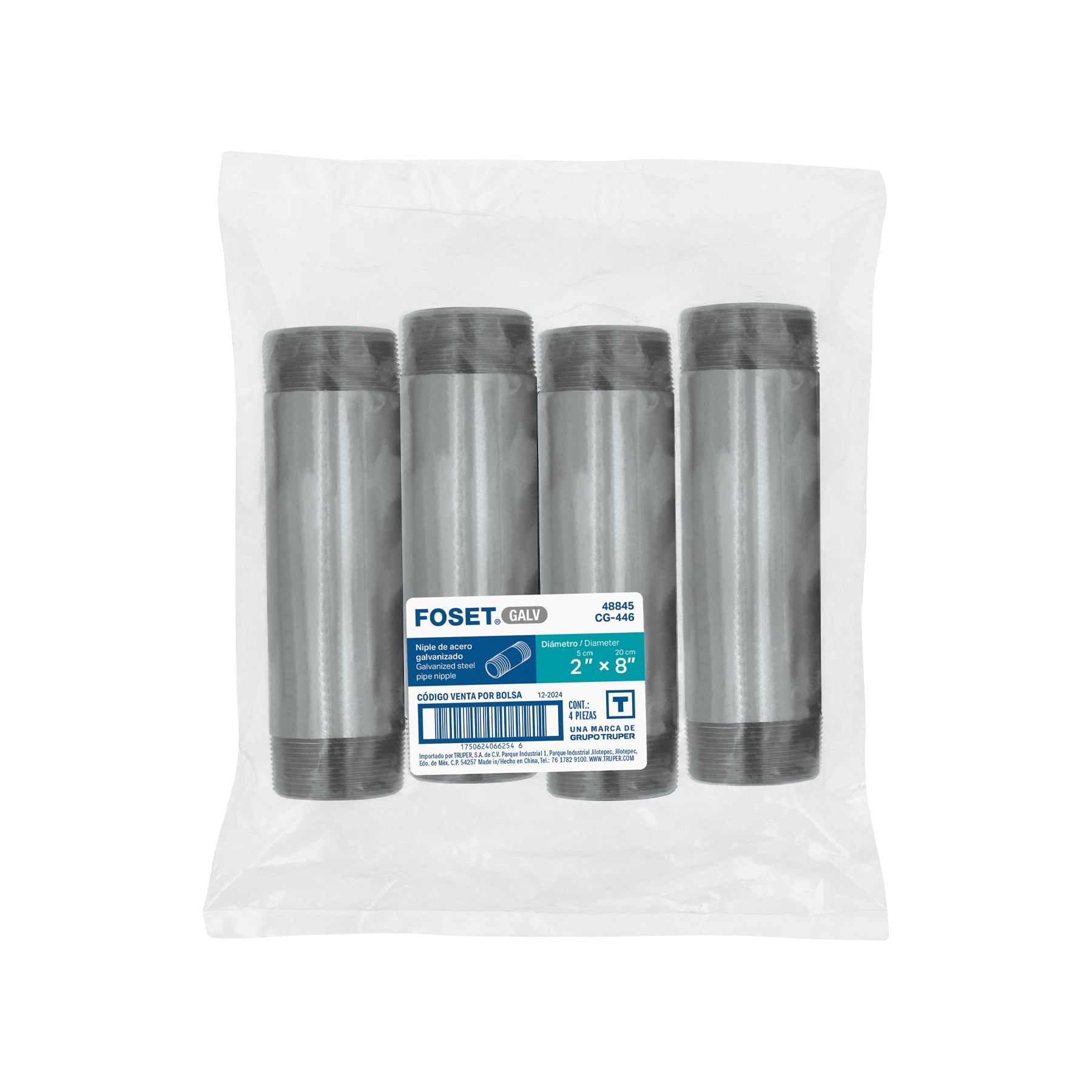 Niple de acero galvanizado 2 x 8", FOSET