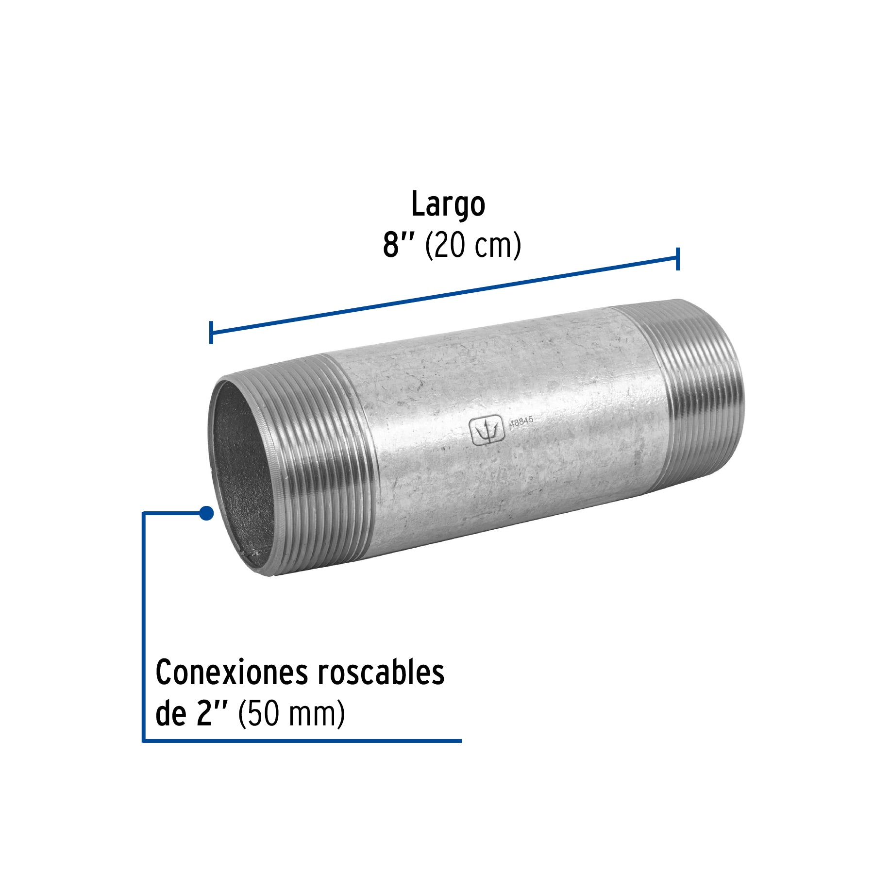 Niple de acero galvanizado 2 x 8", FOSET