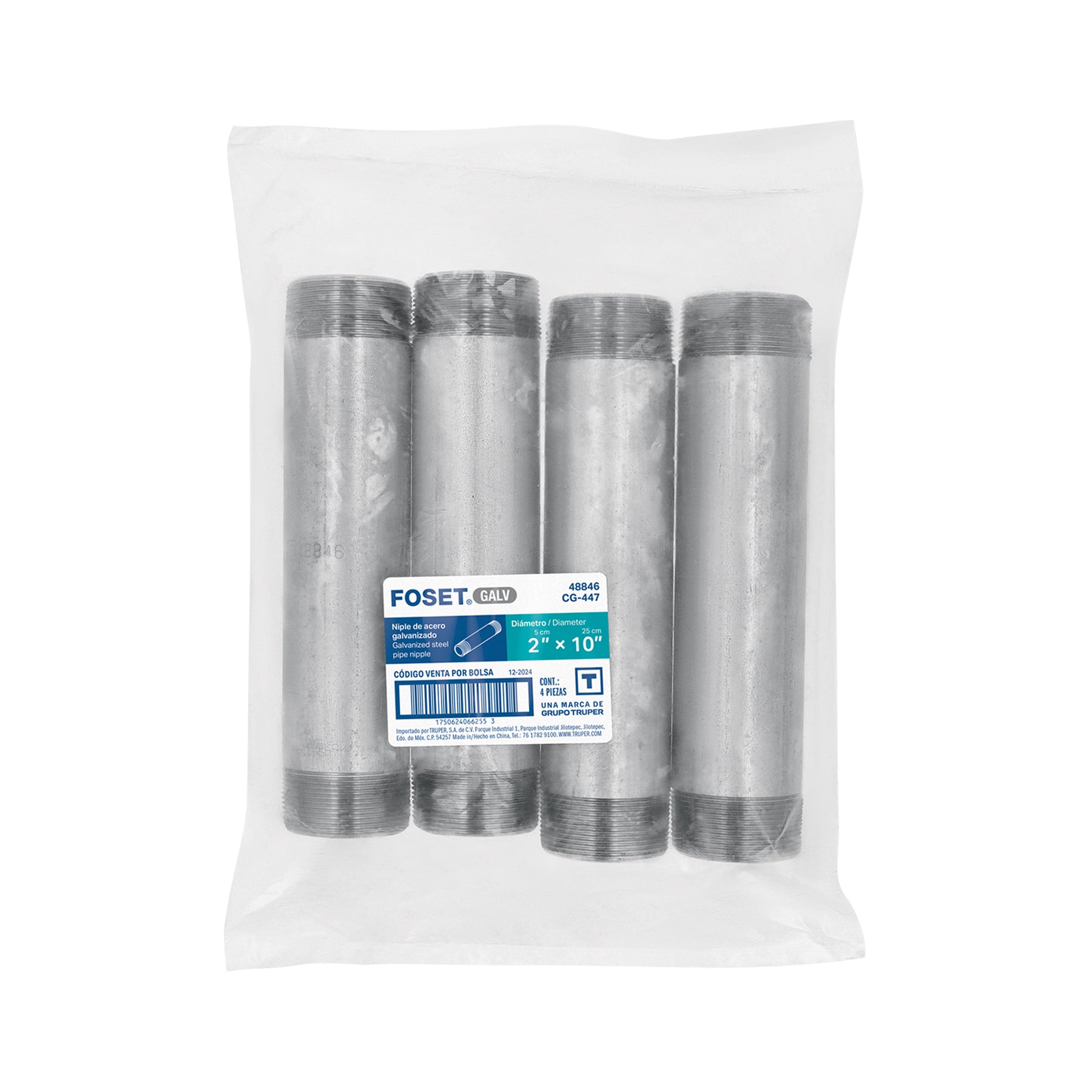 Niple de acero galvanizado 2 x 10", FOSET
