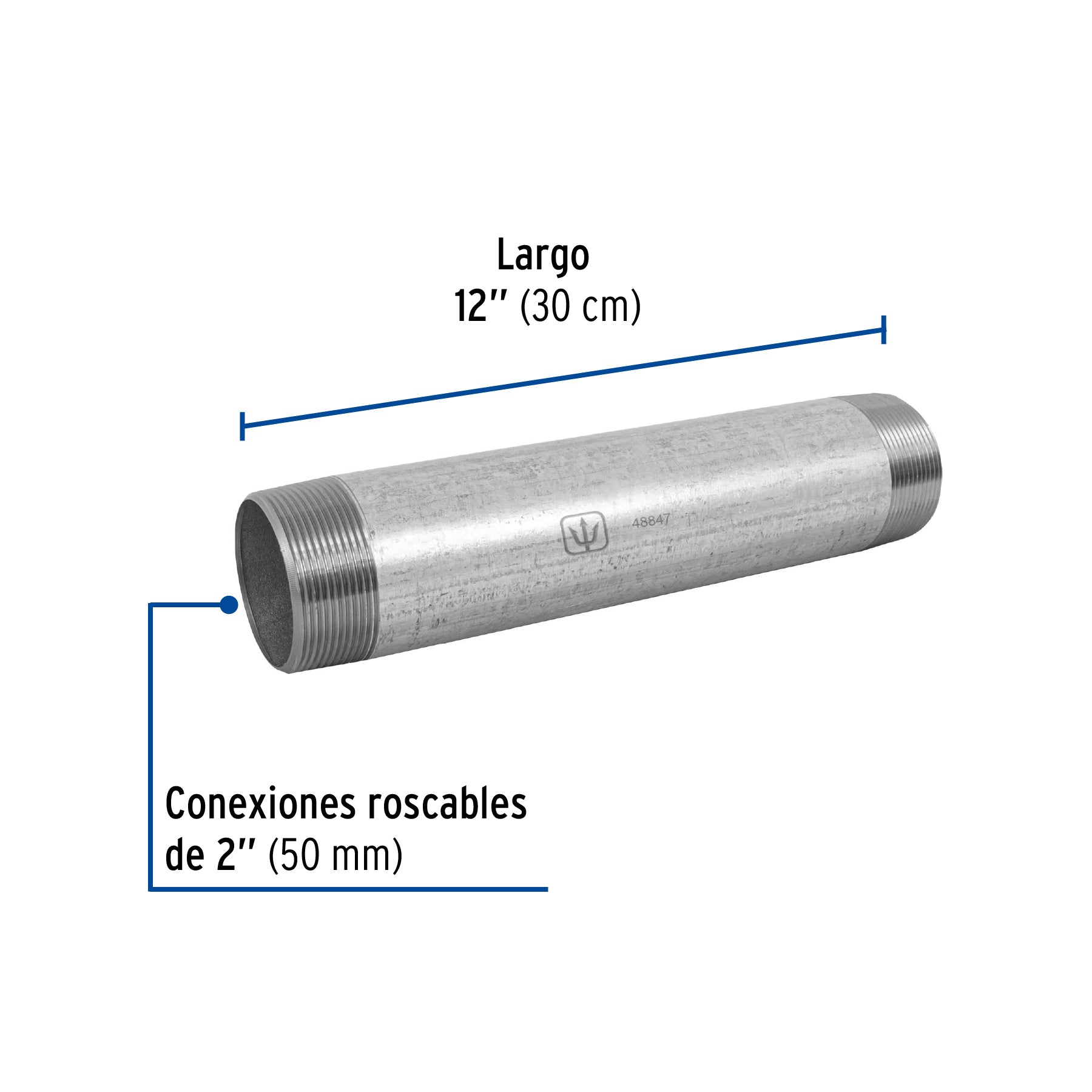 Niple de acero galvanizado 2 x 12", FOSET