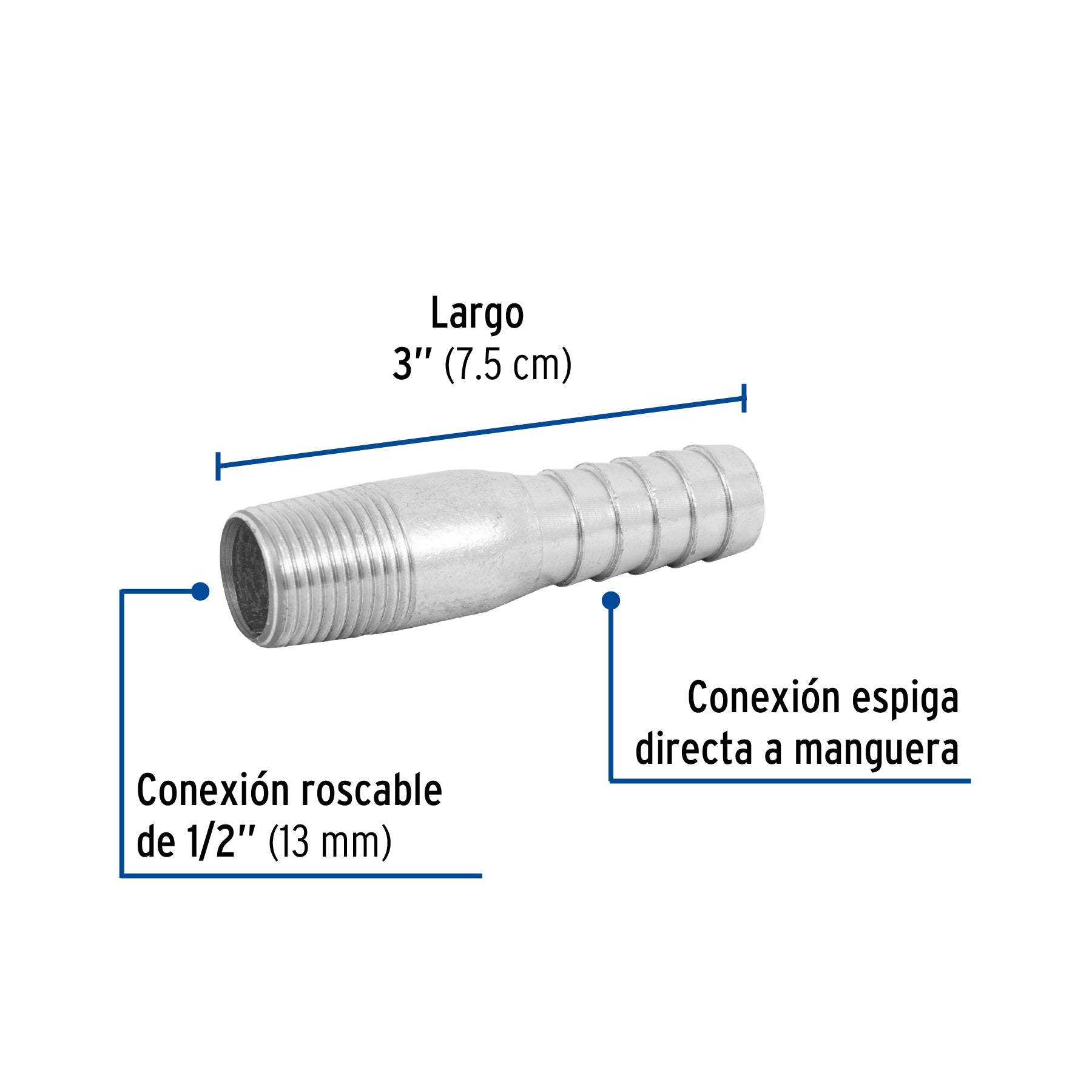 Niple de acero galvanizado 1/2" tipo botella, FOSET