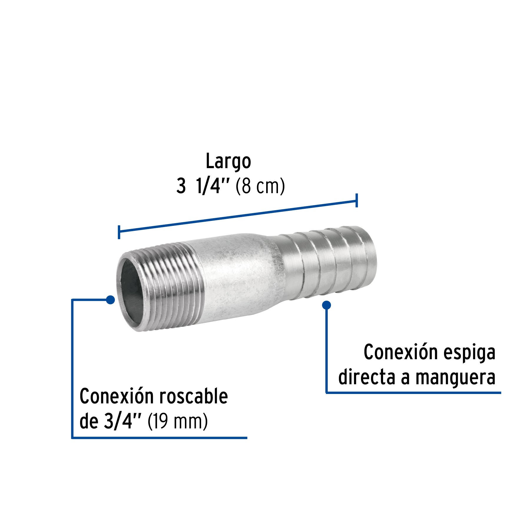 Niple de acero galvanizado 3/4" tipo botella, FOSET