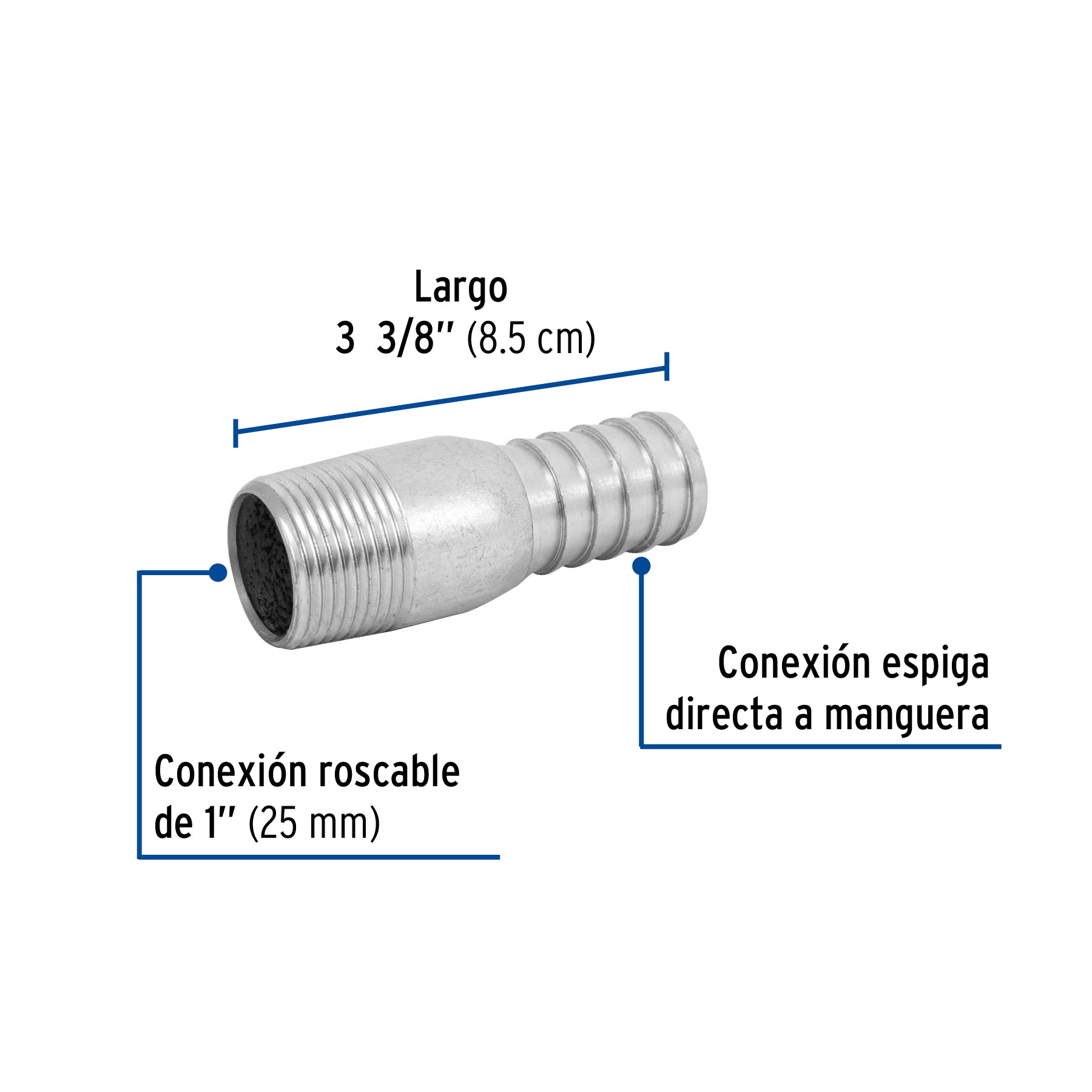 Niple de acero galvanizado 1" tipo botella, FOSET