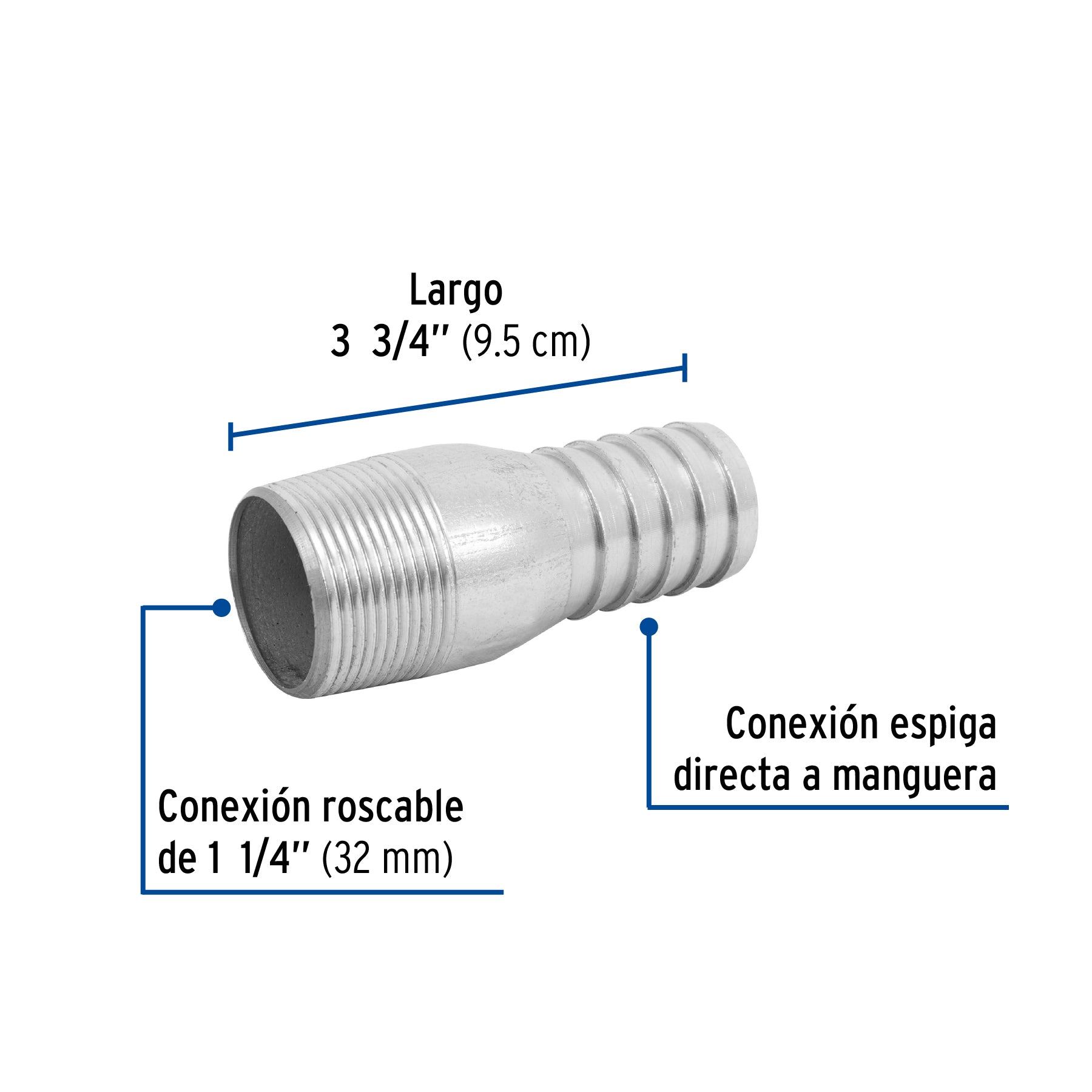 Niple de acero galvanizado 1-1/4" tipo botella, FOSET