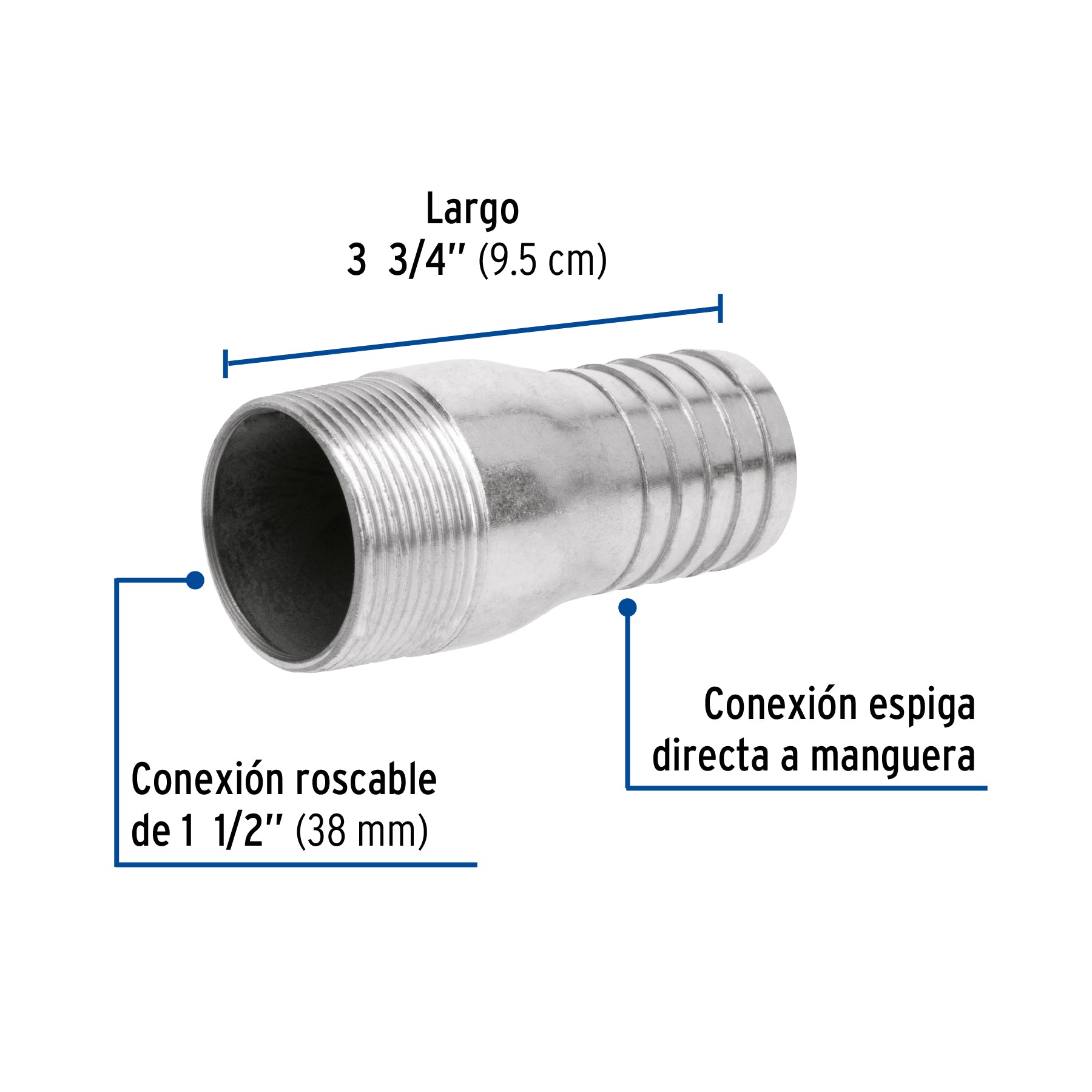 Niple de acero galvanizado 1-1/2" tipo botella, FOSET