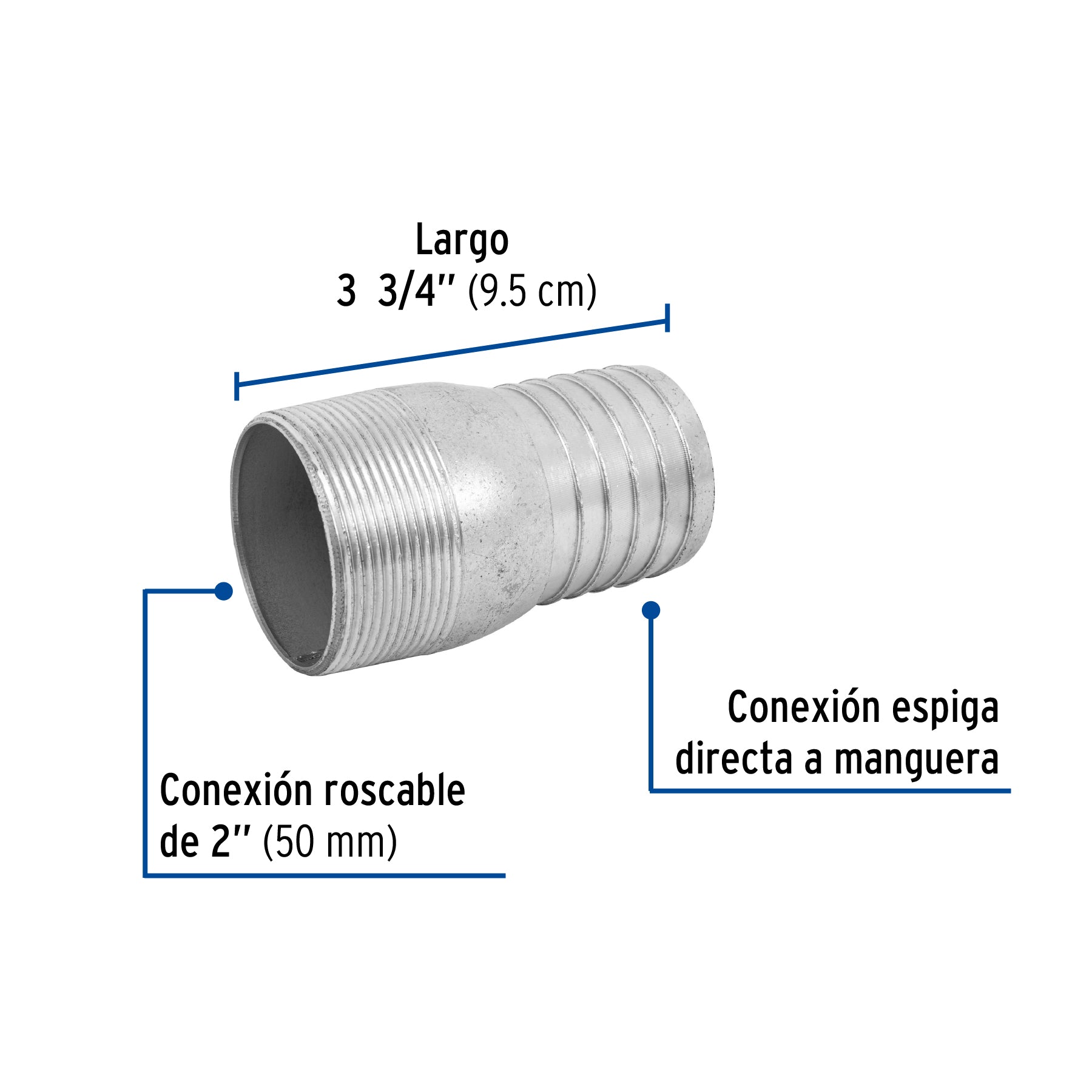 Niple de acero galvanizado 2" tipo botella, FOSET