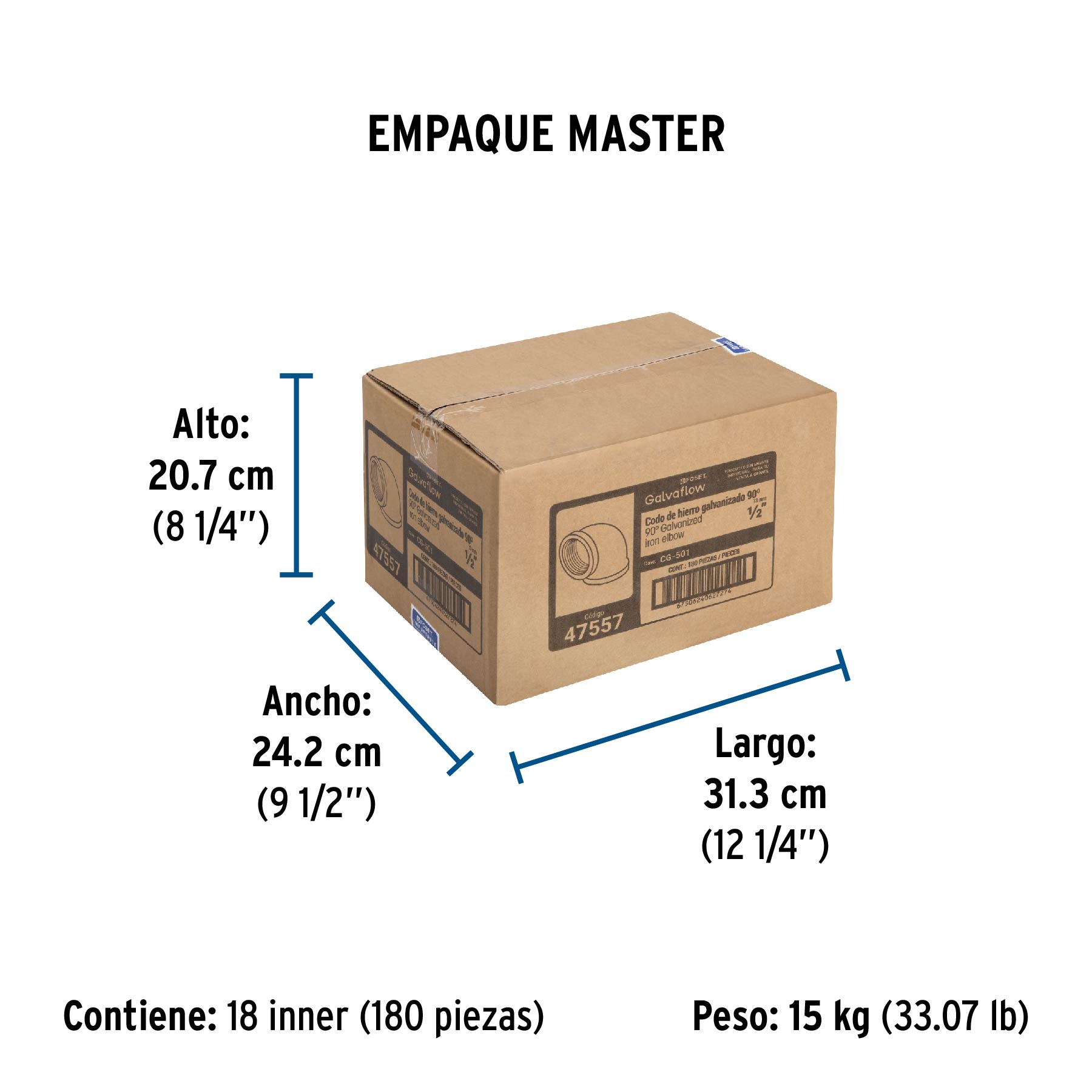 Codo 90° acero galvanizado de 1/2", FOSET - Empaque