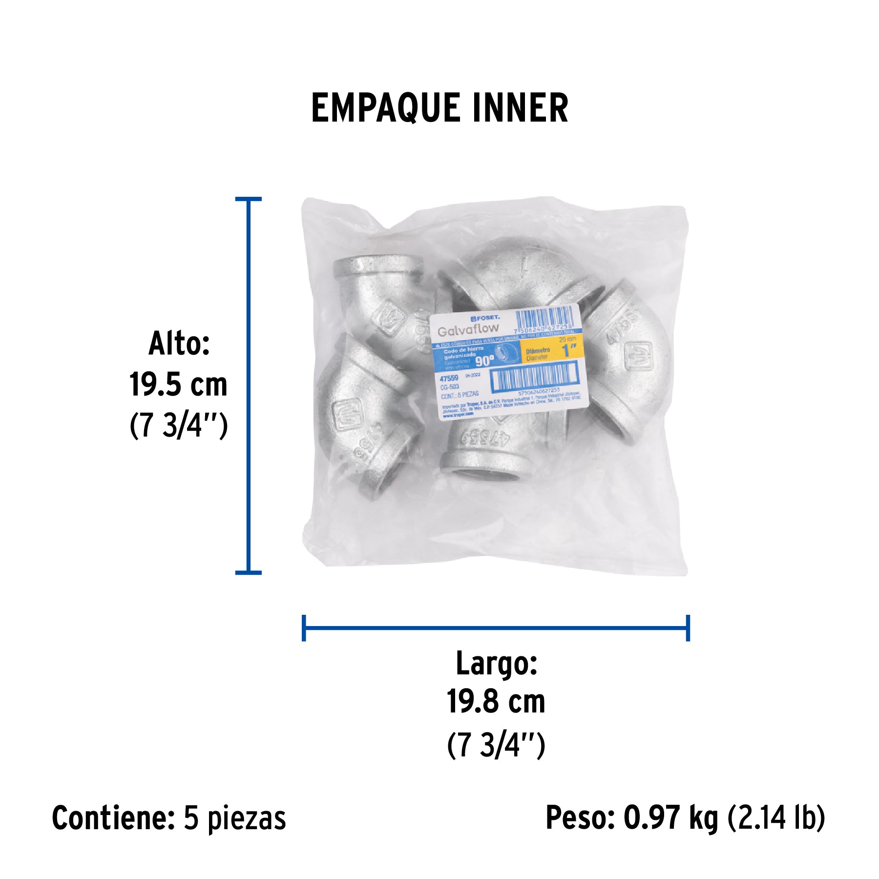 Codo 90° acero galvanizado de 1", FOSET - Empaque