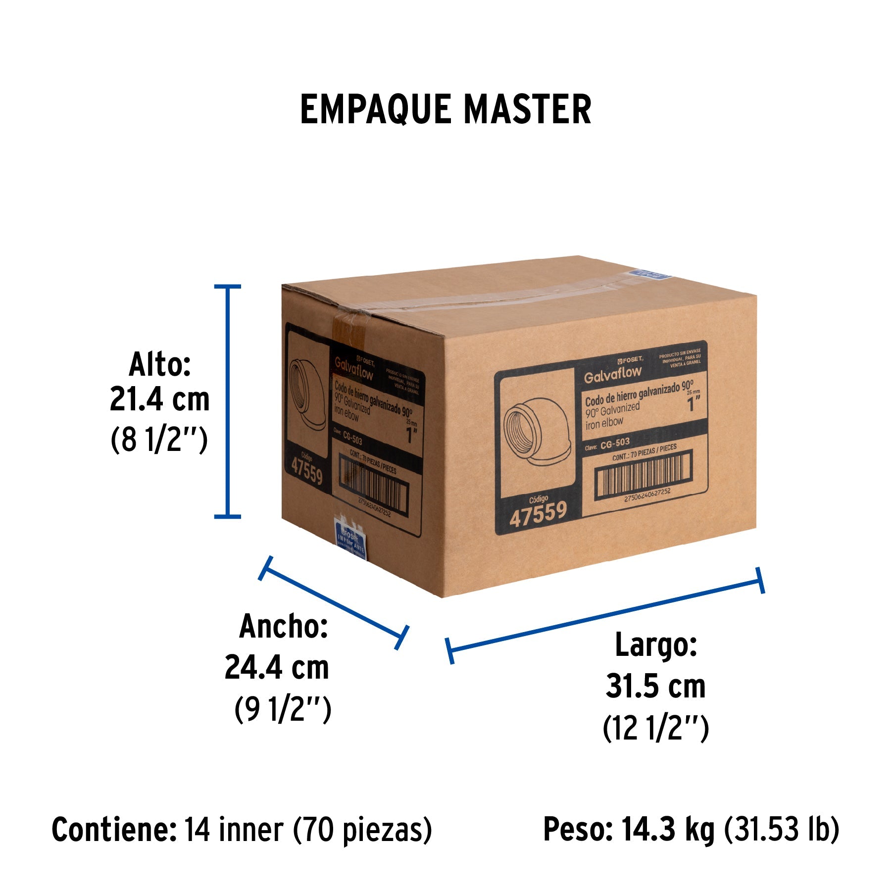 Codo 90° acero galvanizado de 1", FOSET - Empaque