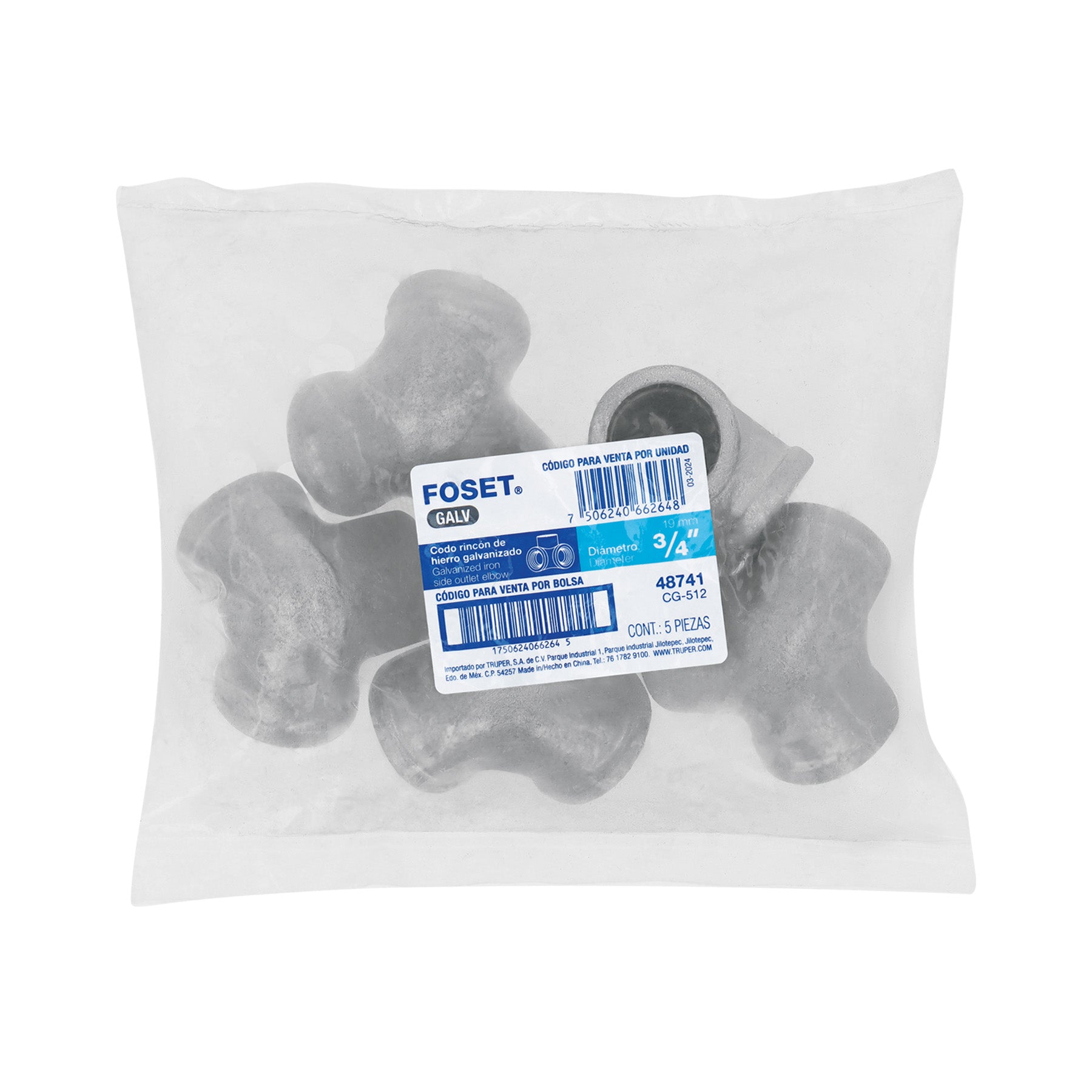 Codo rincón acero galvanizado de 3/4", FOSET