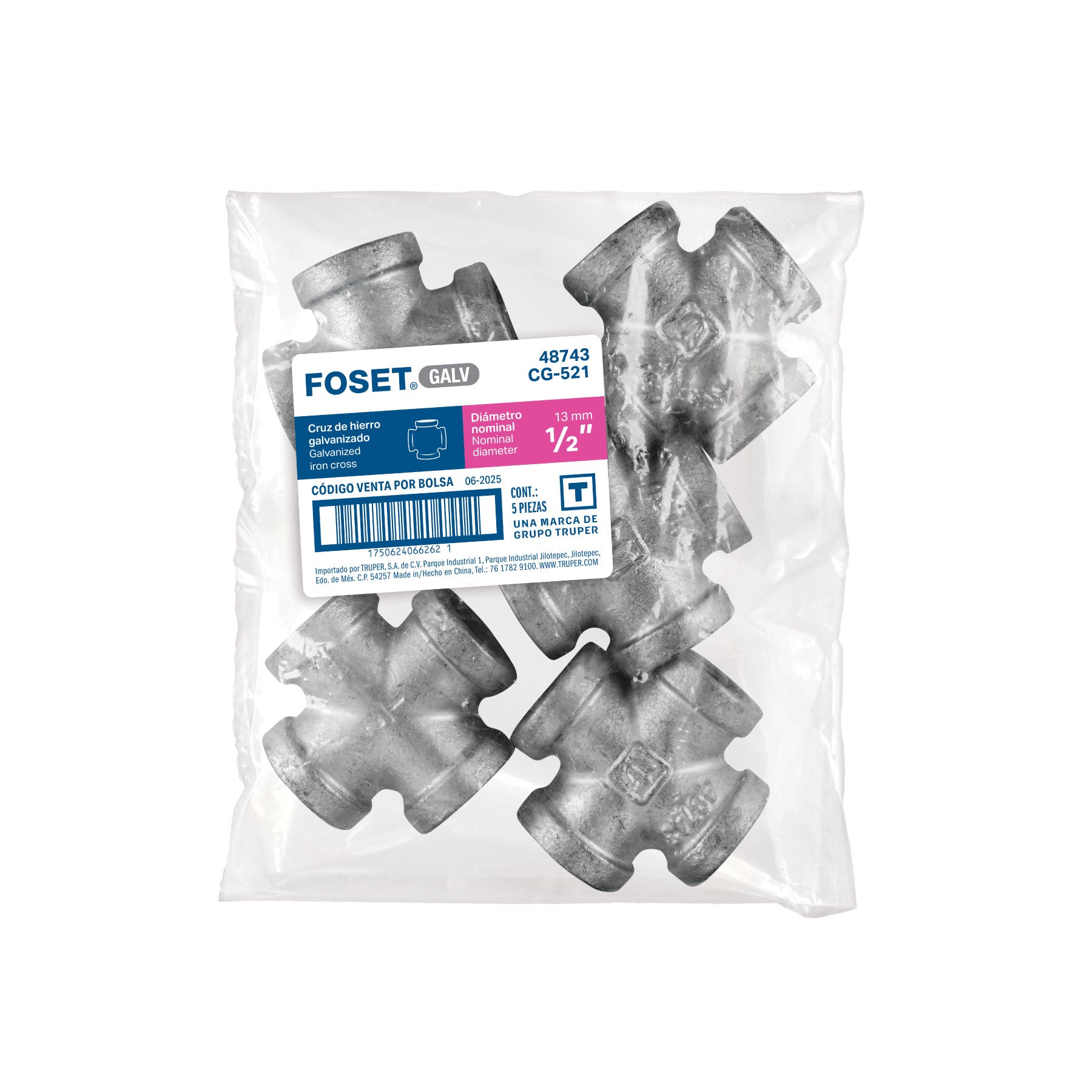 Cruz de acero galvanizado 1/2", FOSET
