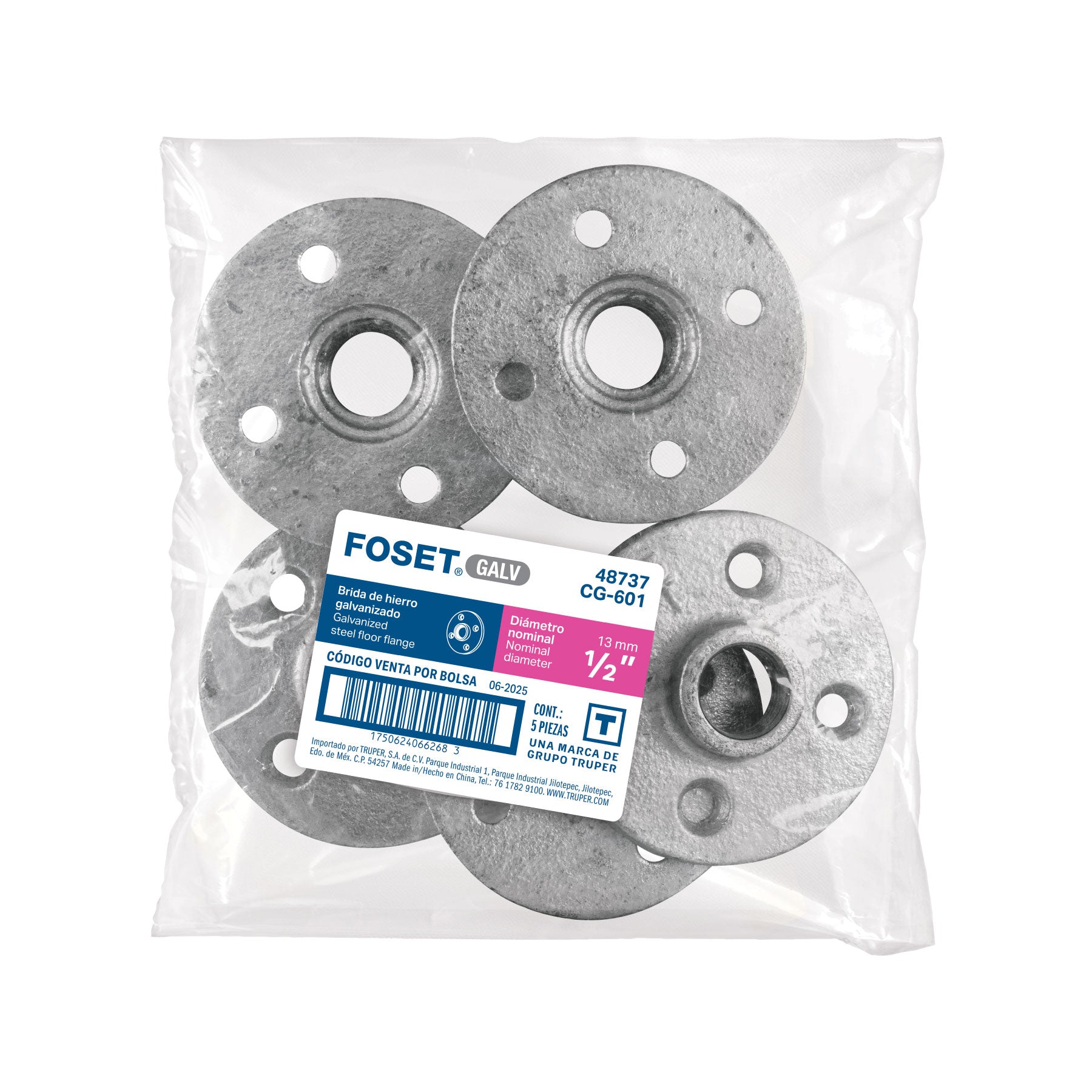 Brida de acero galvanizado de 1/2", FOSET