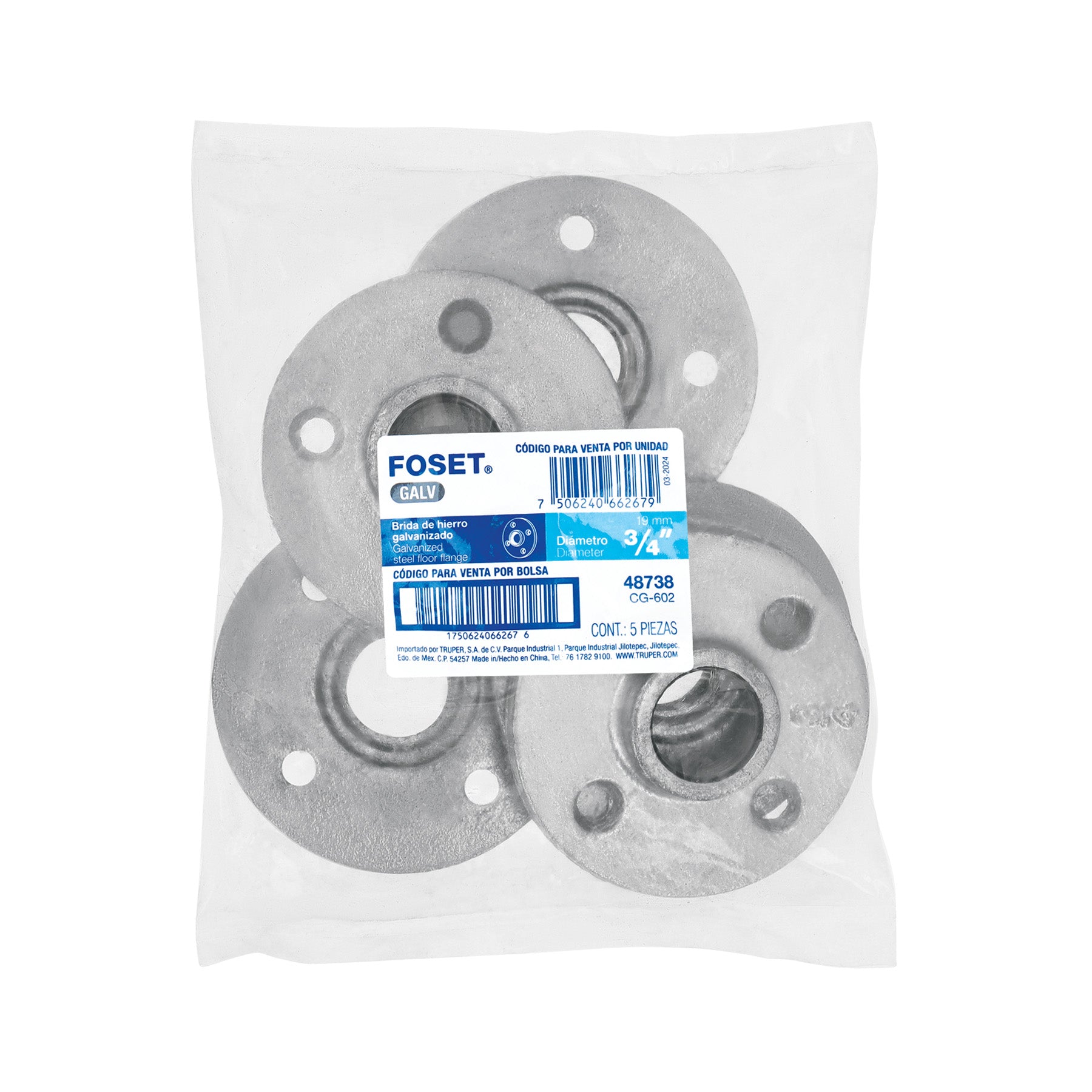 Brida de acero galvanizado de 3/4", FOSET