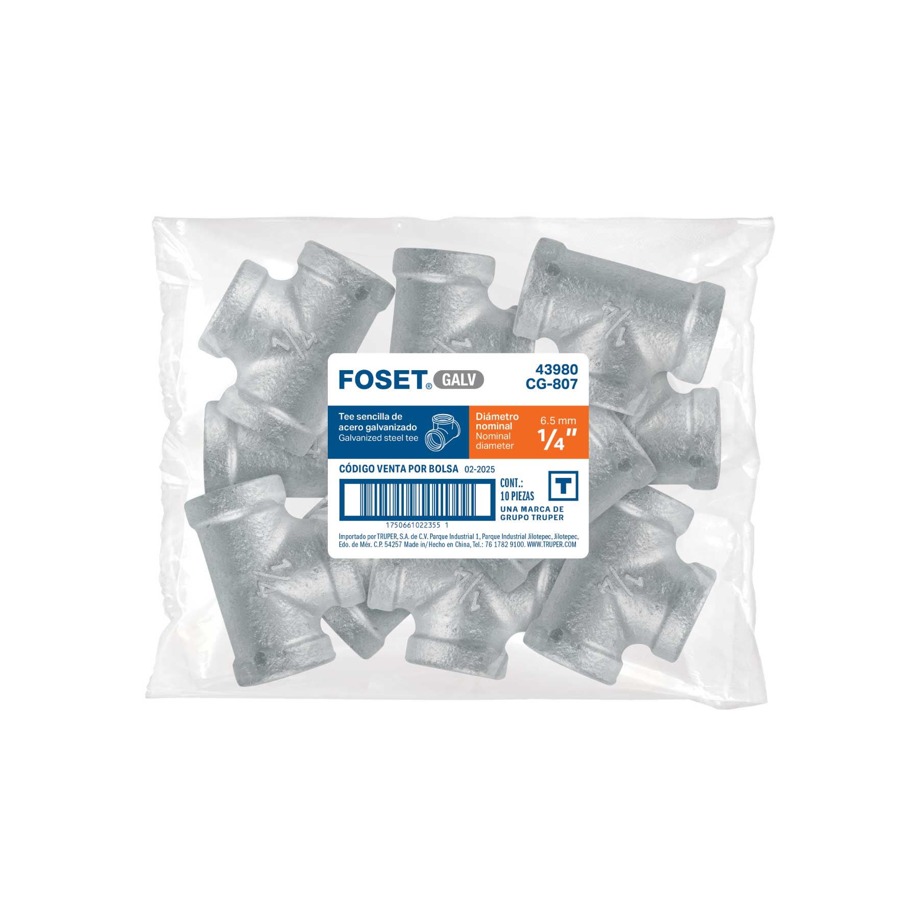 Tee sencilla acero galvanizado 1/4", FOSET