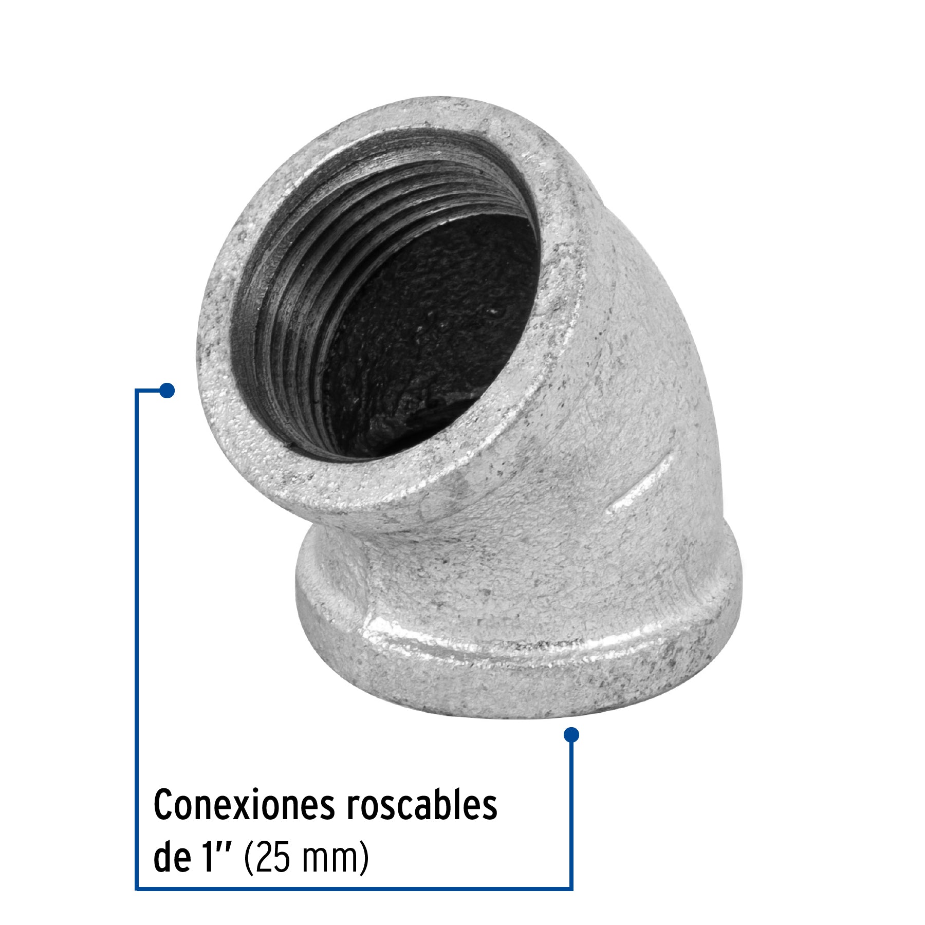Codo 45° acero galvanizado de 1", FOSET