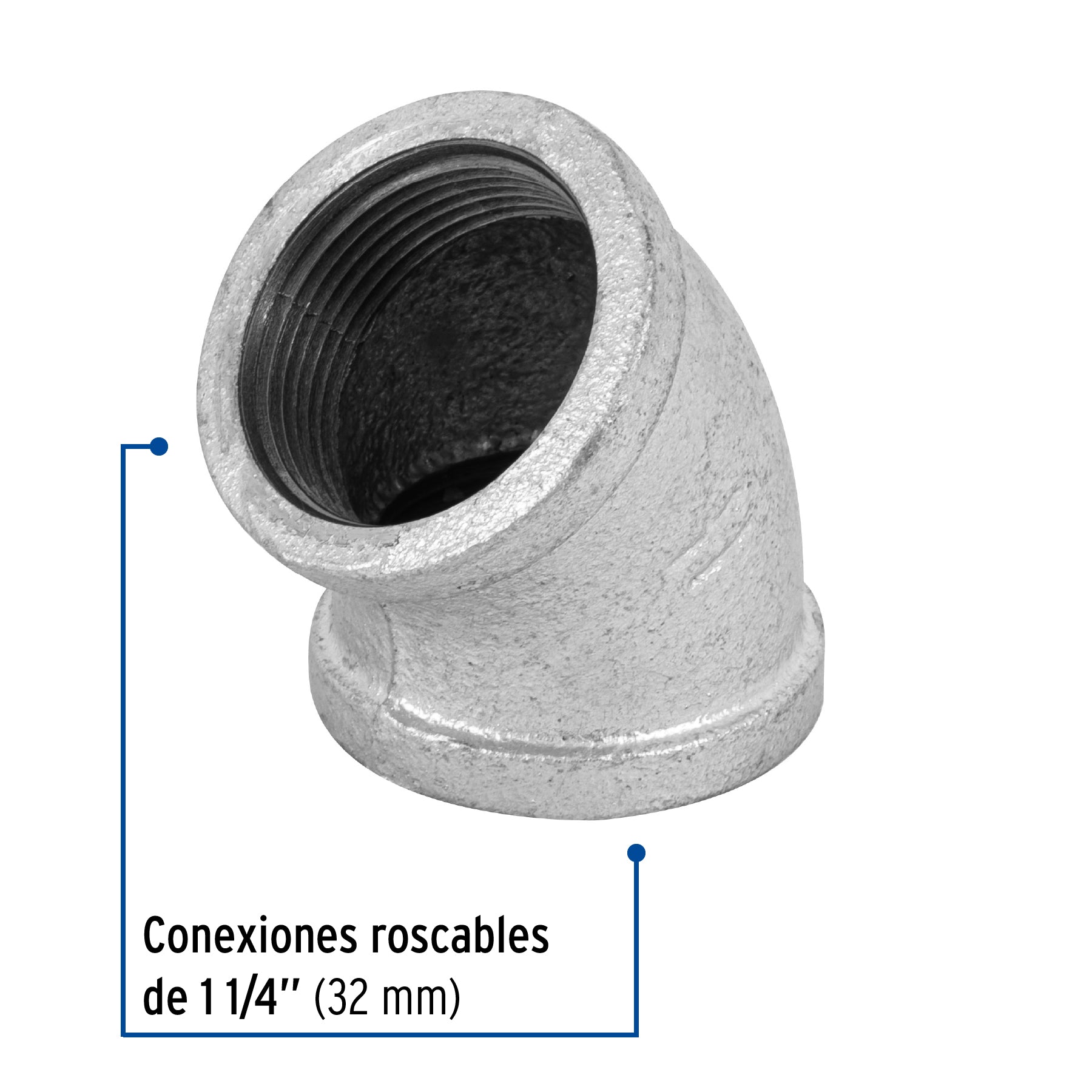 Codo 45° acero galvanizado de 1-1/4", FOSET