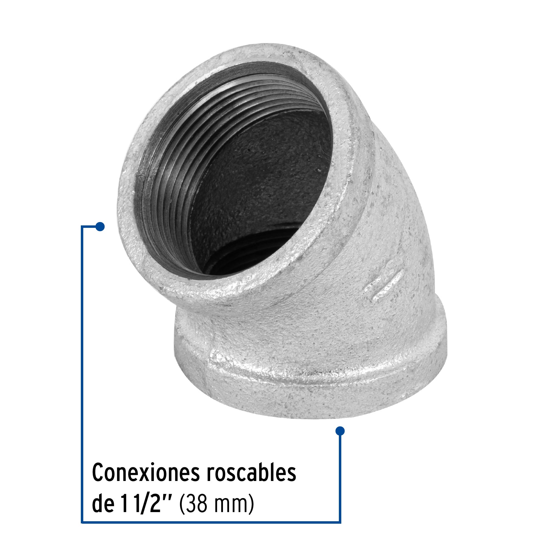Codo 45° acero galvanizado de 1-1/2", FOSET