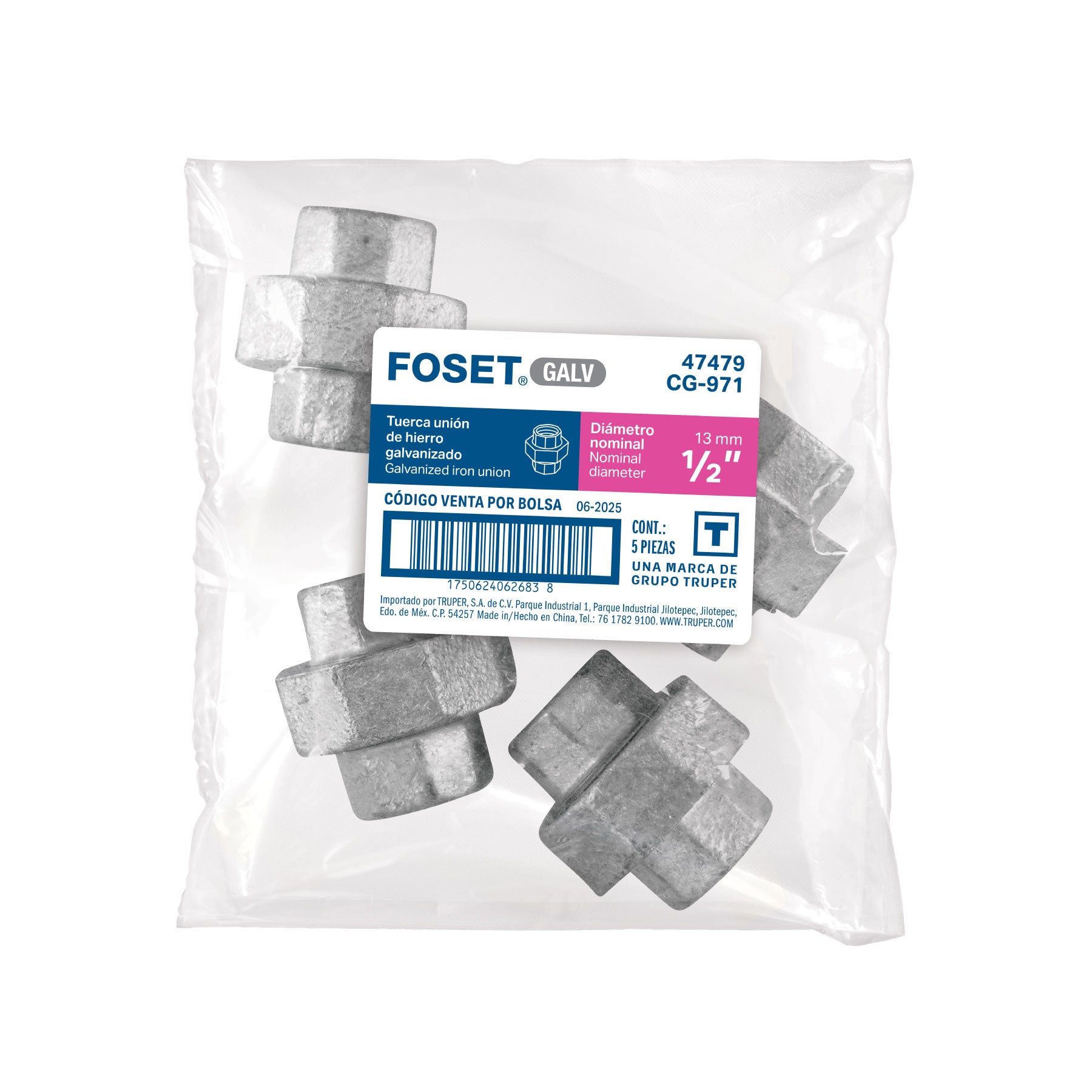 Tuerca unión 1/2" acero galvanizado, FOSET