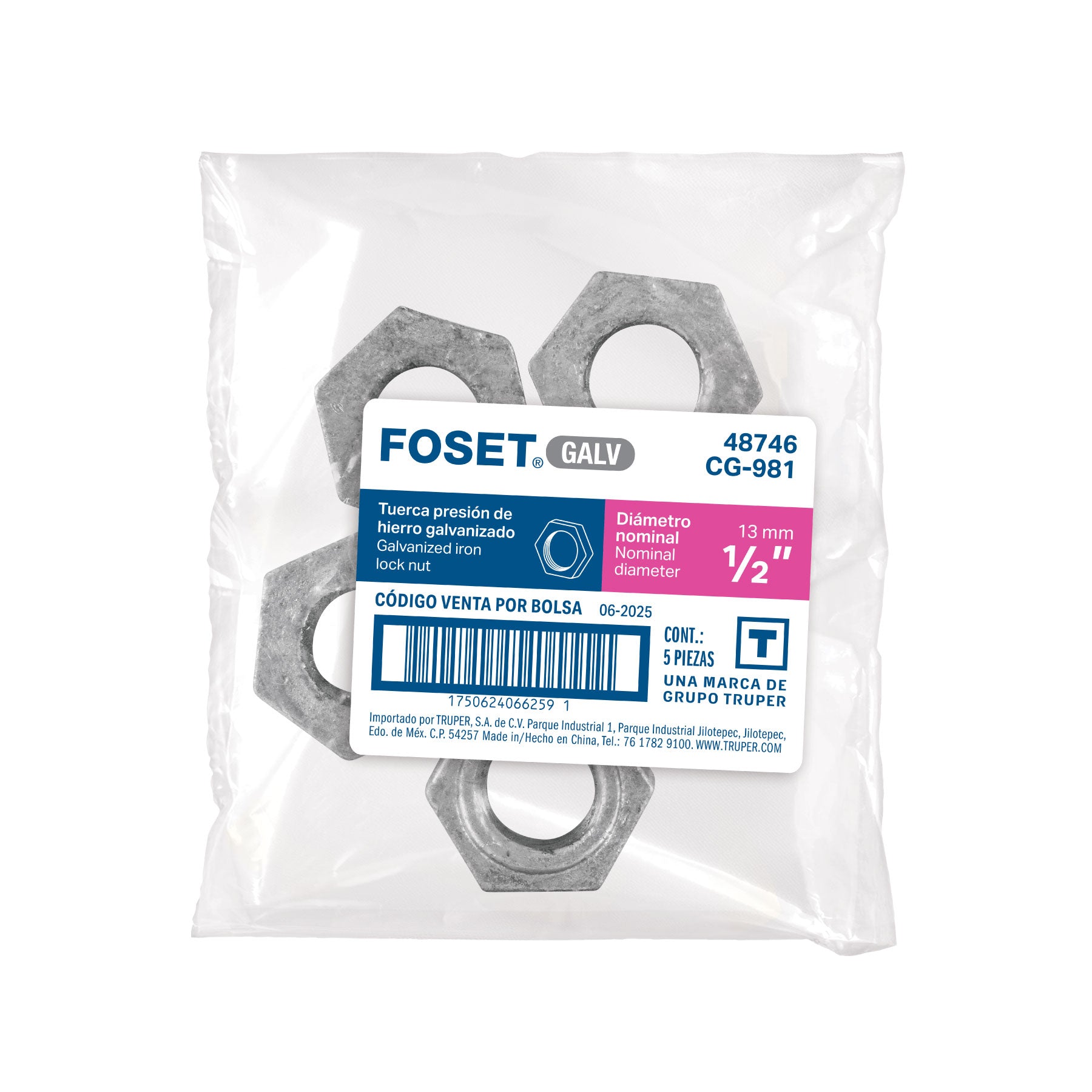 Tuerca de presión 1/2" acero galvanizado, FOSET