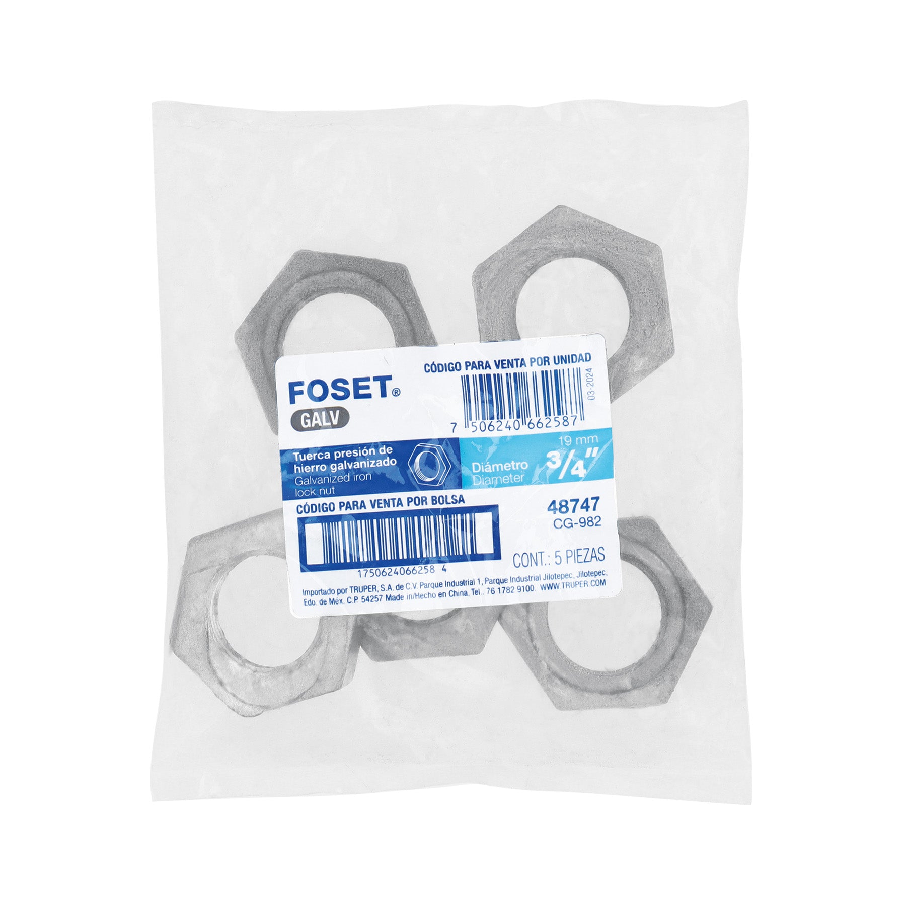 Tuerca de presión 3/4" acero galvanizado, FOSET
