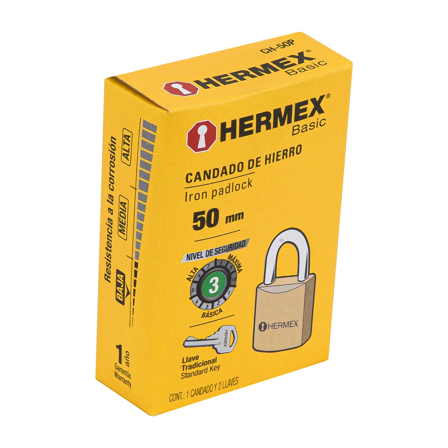 Candado de hierro 50 mm, color latón, corto, caja, BASIC