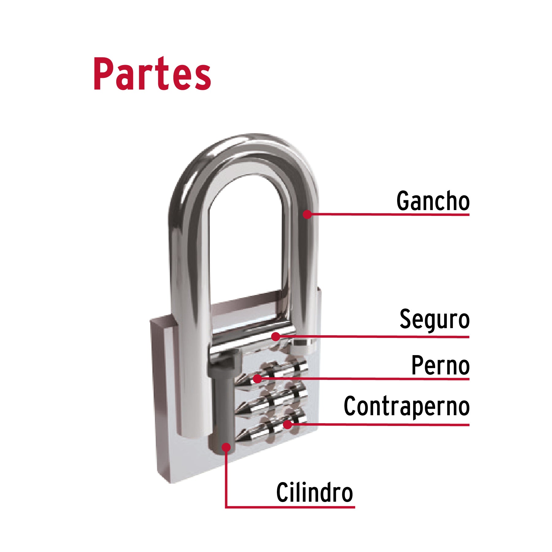 Candado de hierro 63 mm, gancho largo en caja, HERMEX
