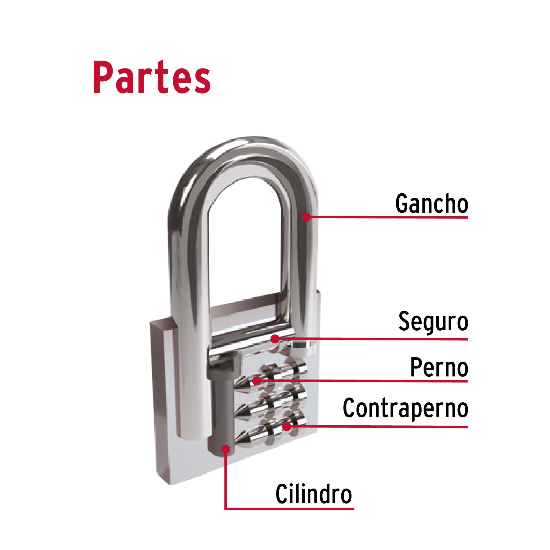 Candado de hierro 63 mm, gancho corto en caja, HERMEX