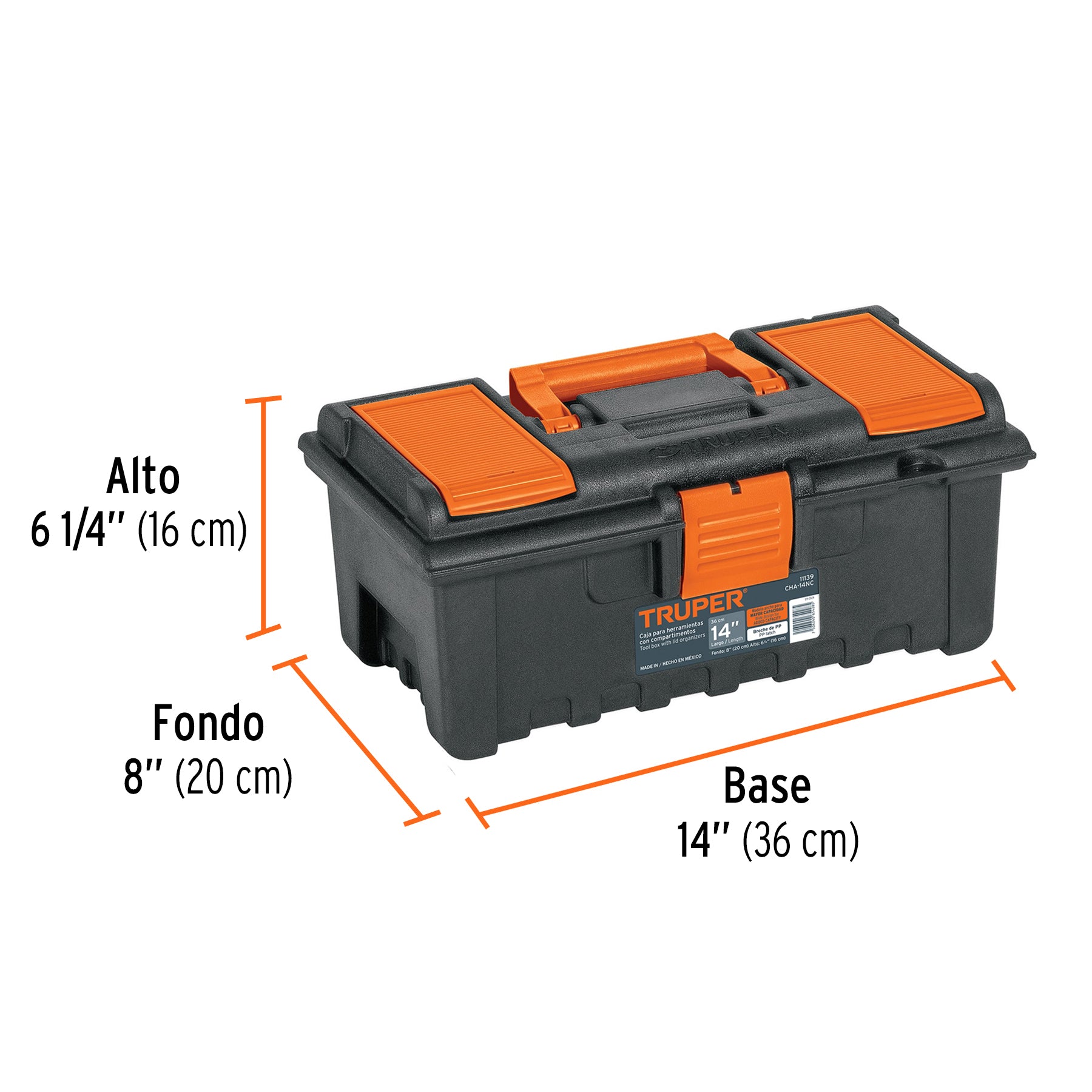 Caja para herramienta de 14" con compartimentos, TRUPER