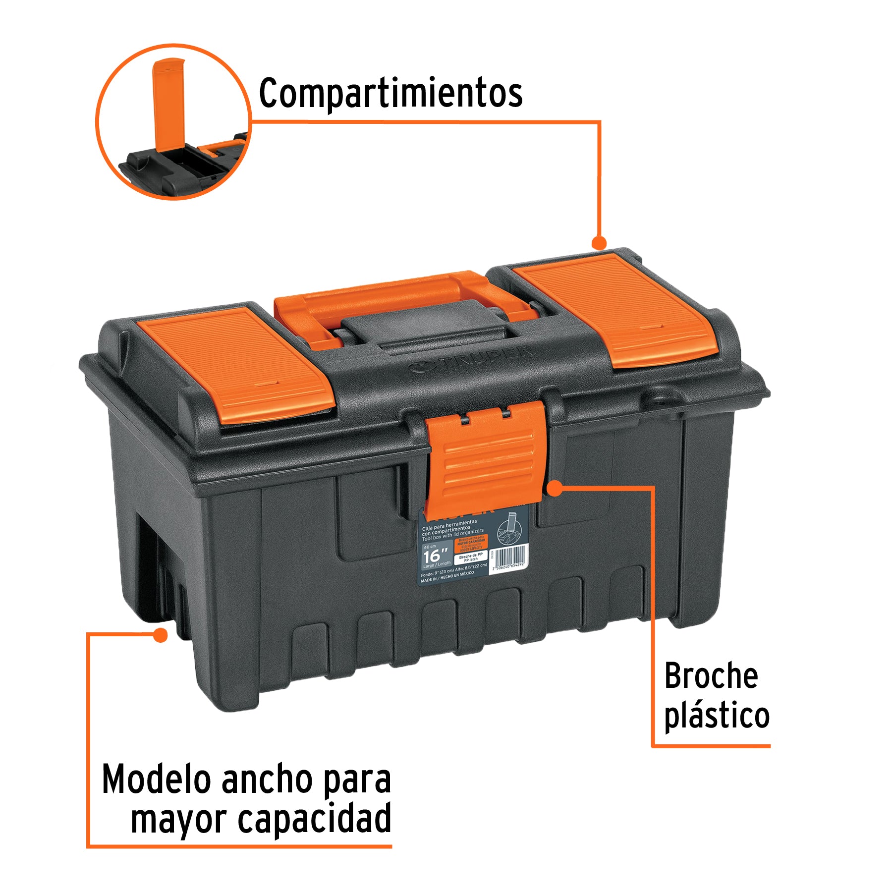 Caja para herramienta de 16" con compartimentos, TRUPER