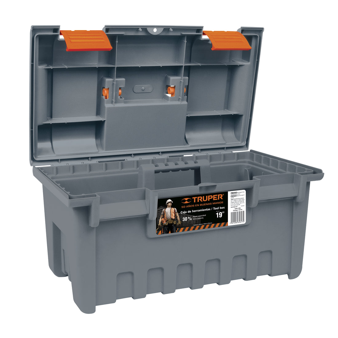Caja para herramienta, amplia de 19", color gris