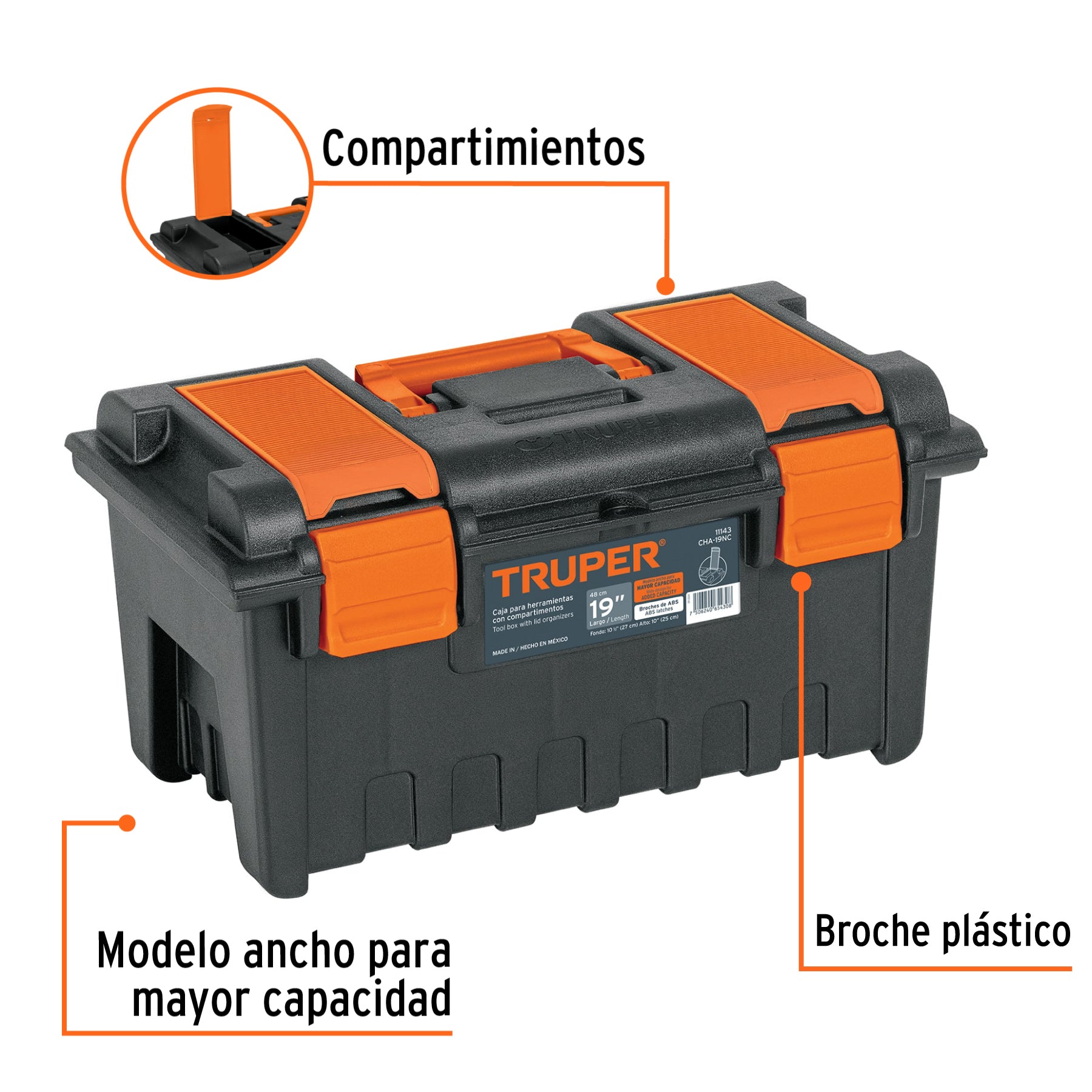 Caja para herramienta de 19" con compartimentos, TRUPER