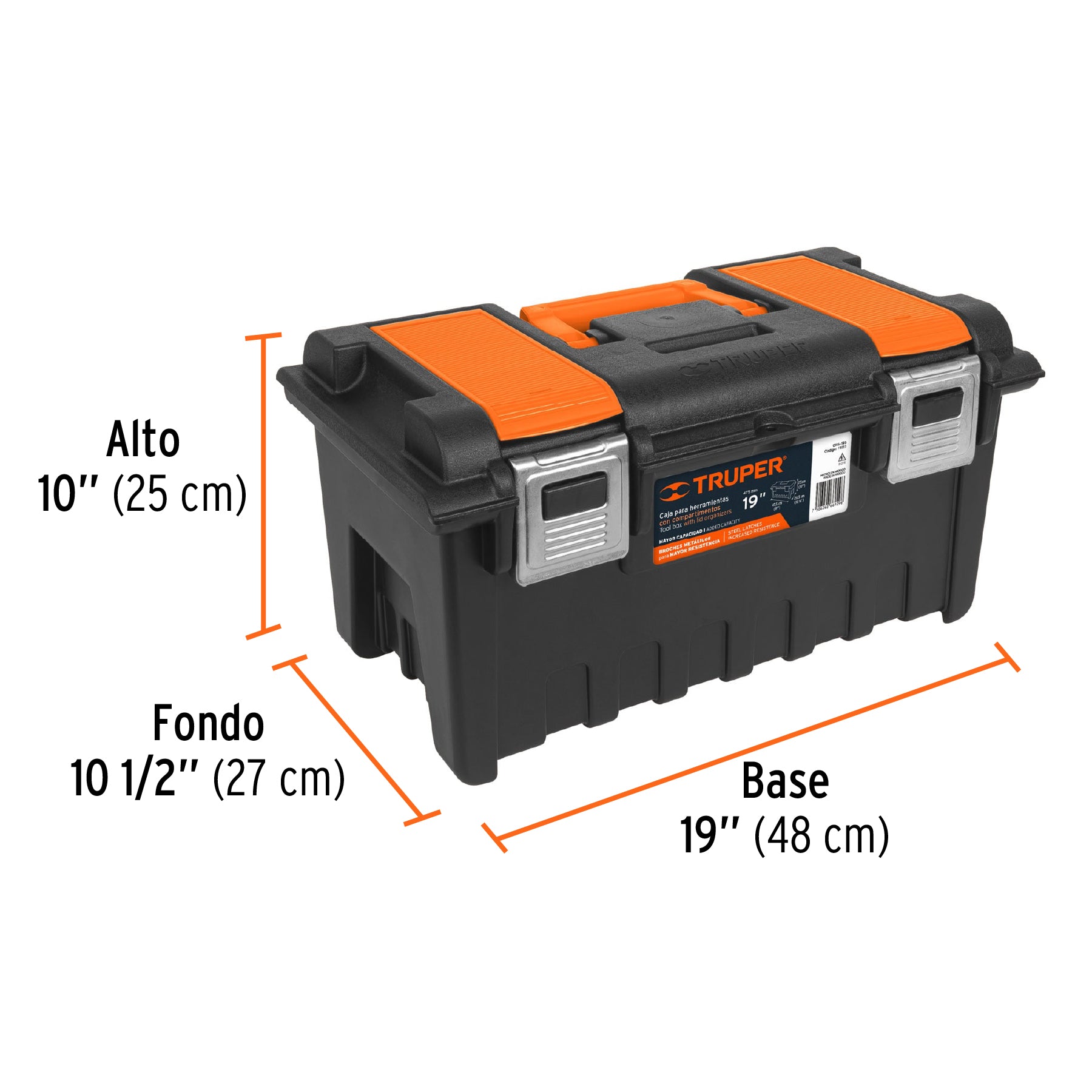 Caja p/herramienta 19" c/compartimentos y broches metálicos